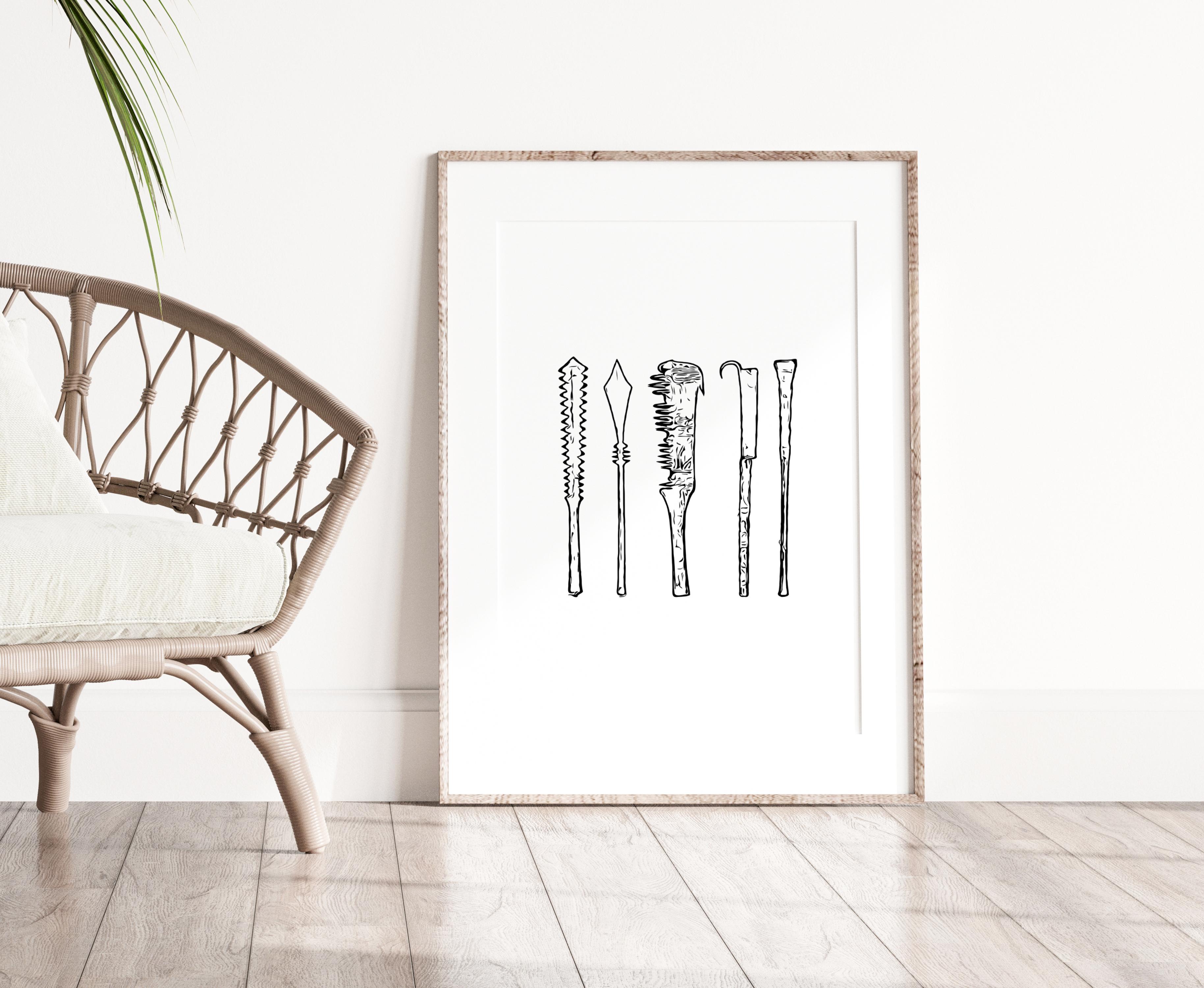 Samoa War Clubs Portrait Monochrome Physical Print