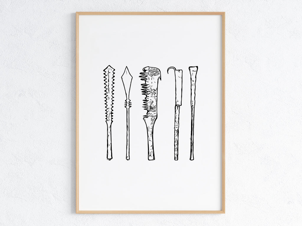 Samoa War Clubs Portrait Monochrome Physical Print