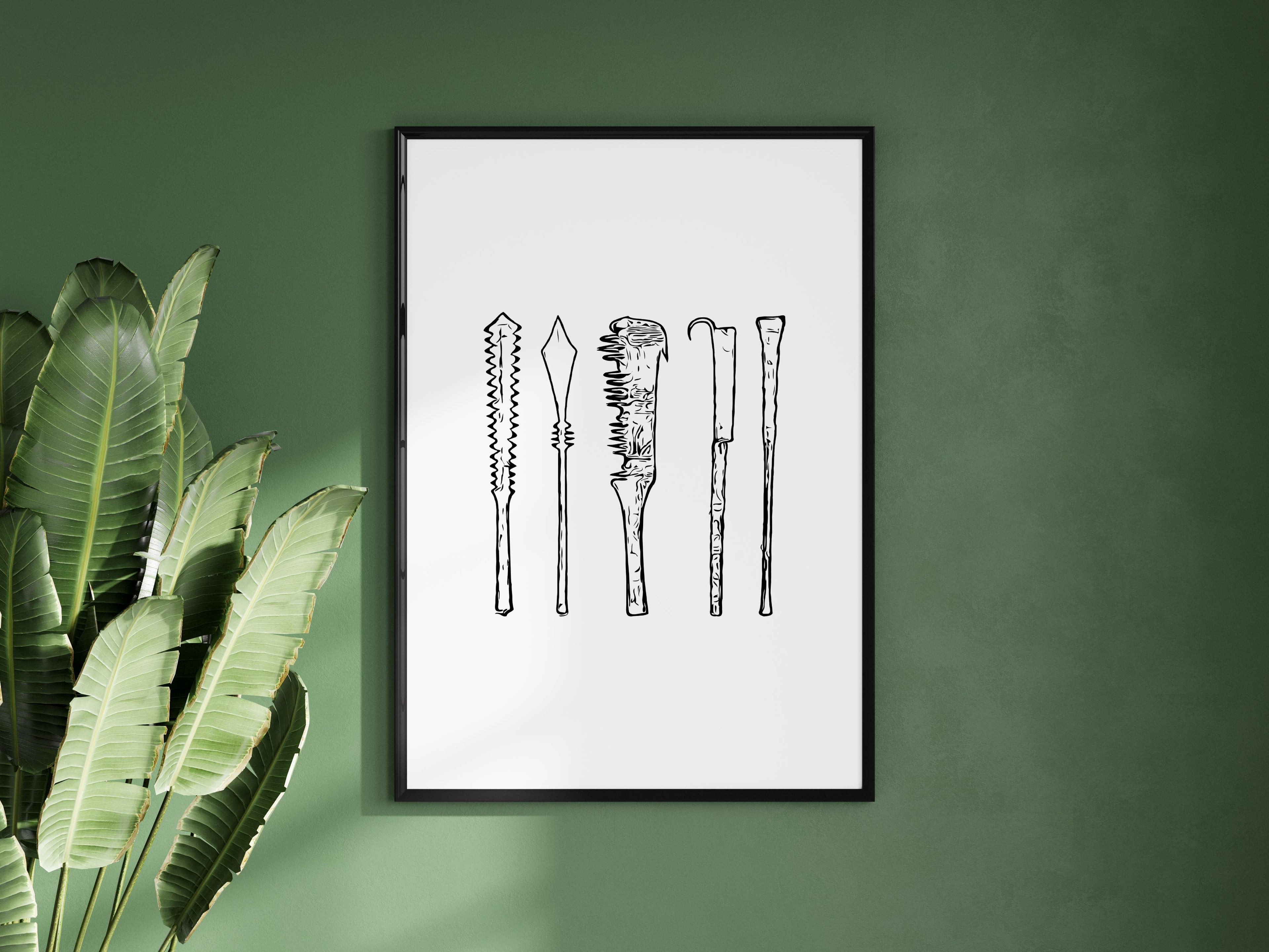 Samoa War Clubs Portrait Monochrome Physical Print