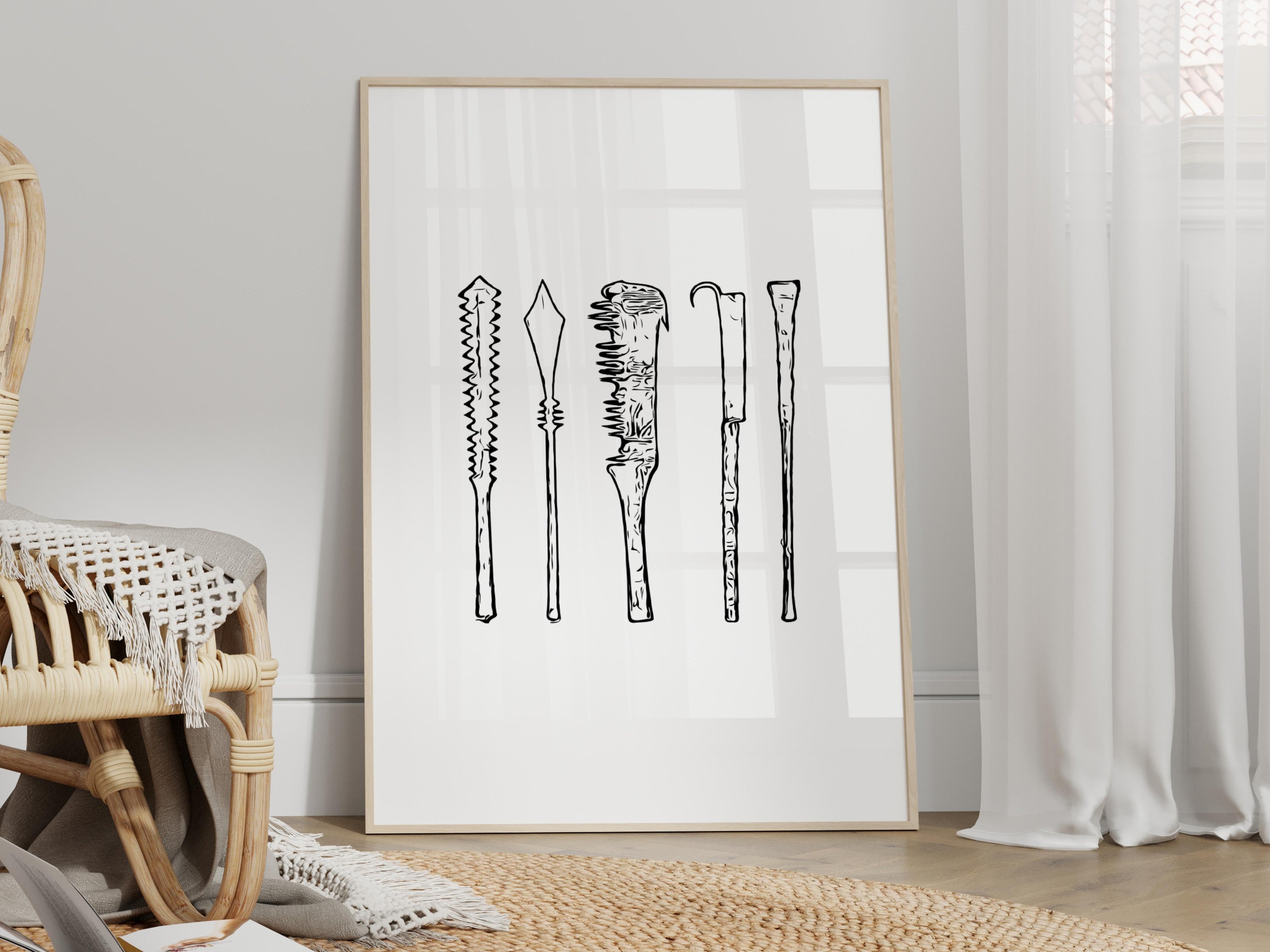 Samoa War Clubs Portrait Monochrome Physical Print