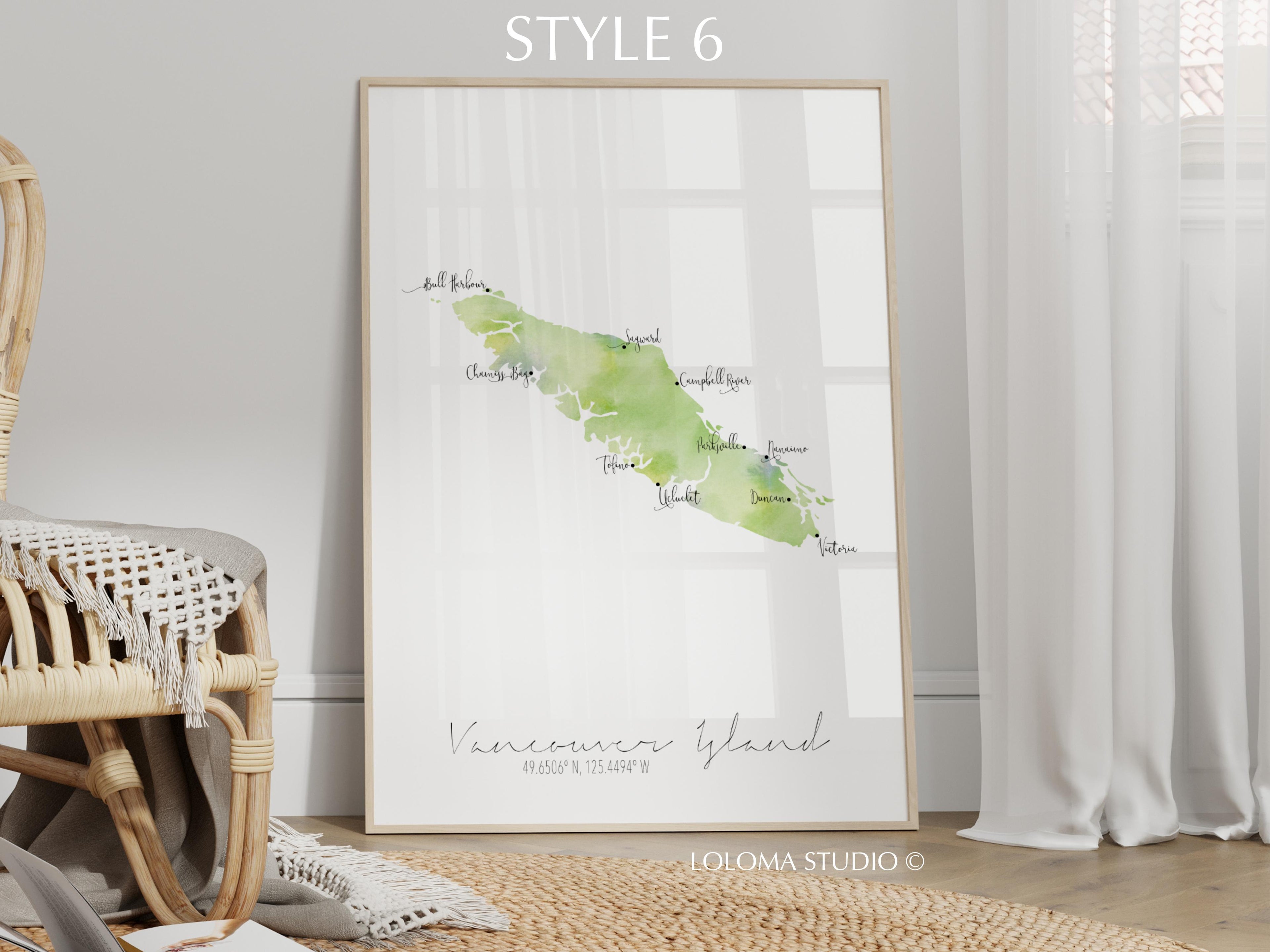 Vancouver Island Canada Map Portrait Physical Print or Canvas
