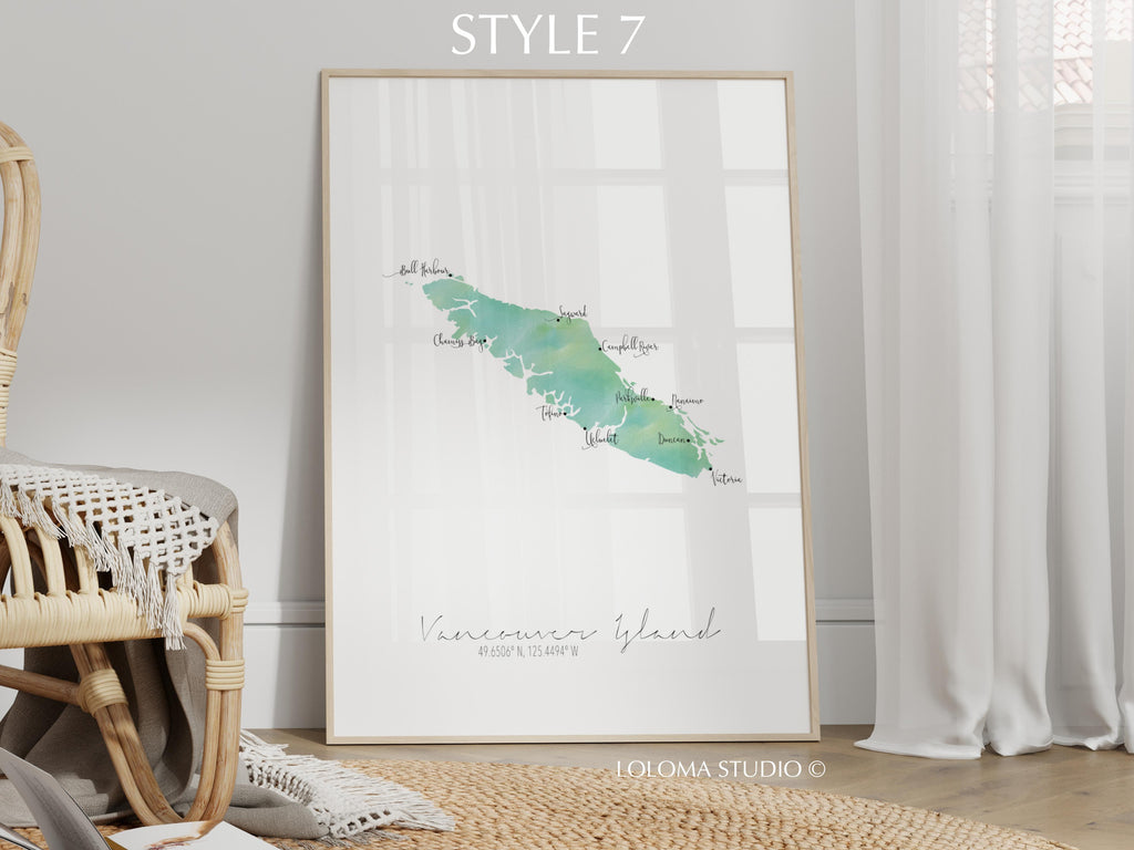 Vancouver Island Canada Map Portrait Physical Print or Canvas