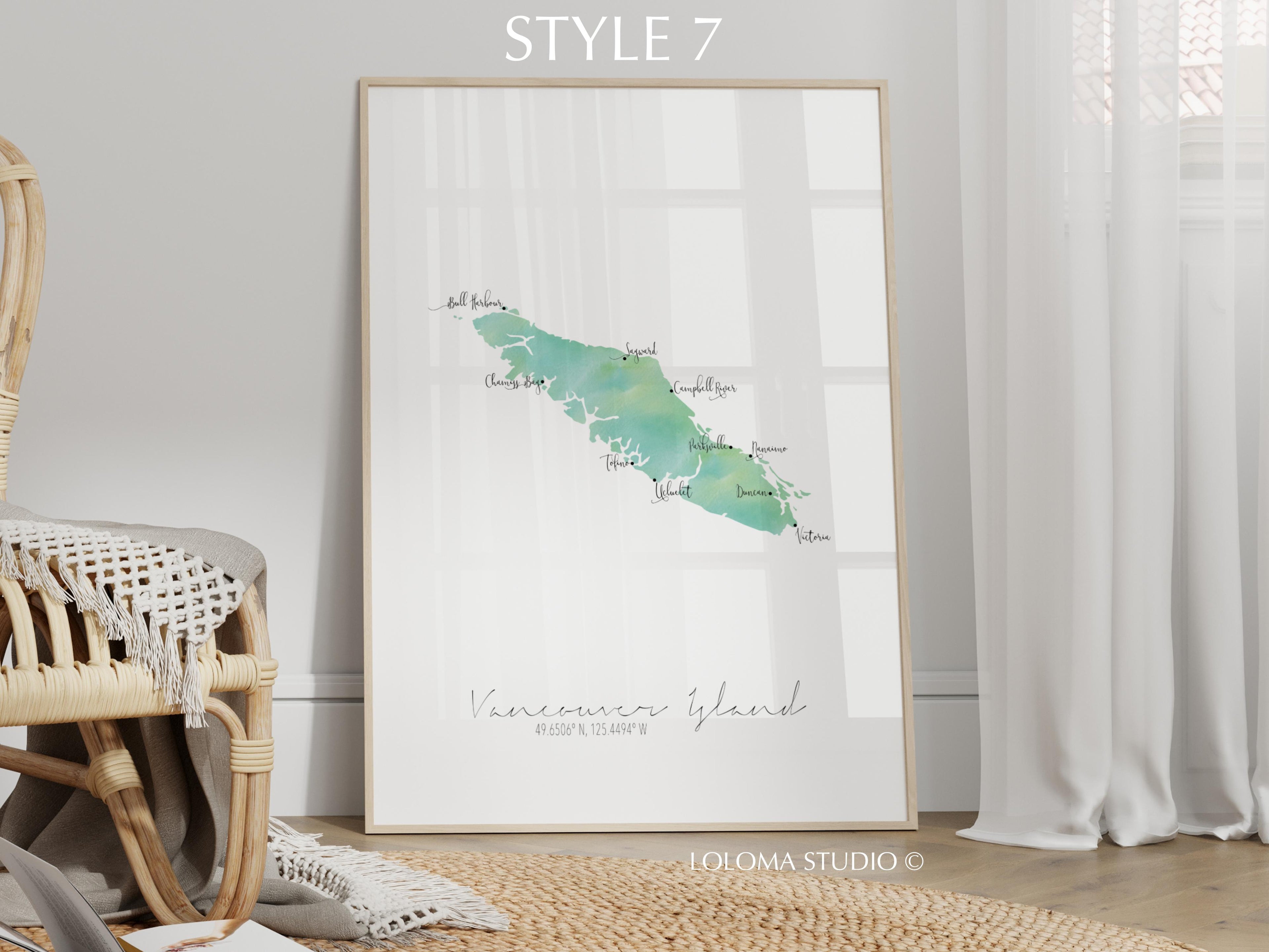 Vancouver Island Canada Map Portrait Physical Print or Canvas
