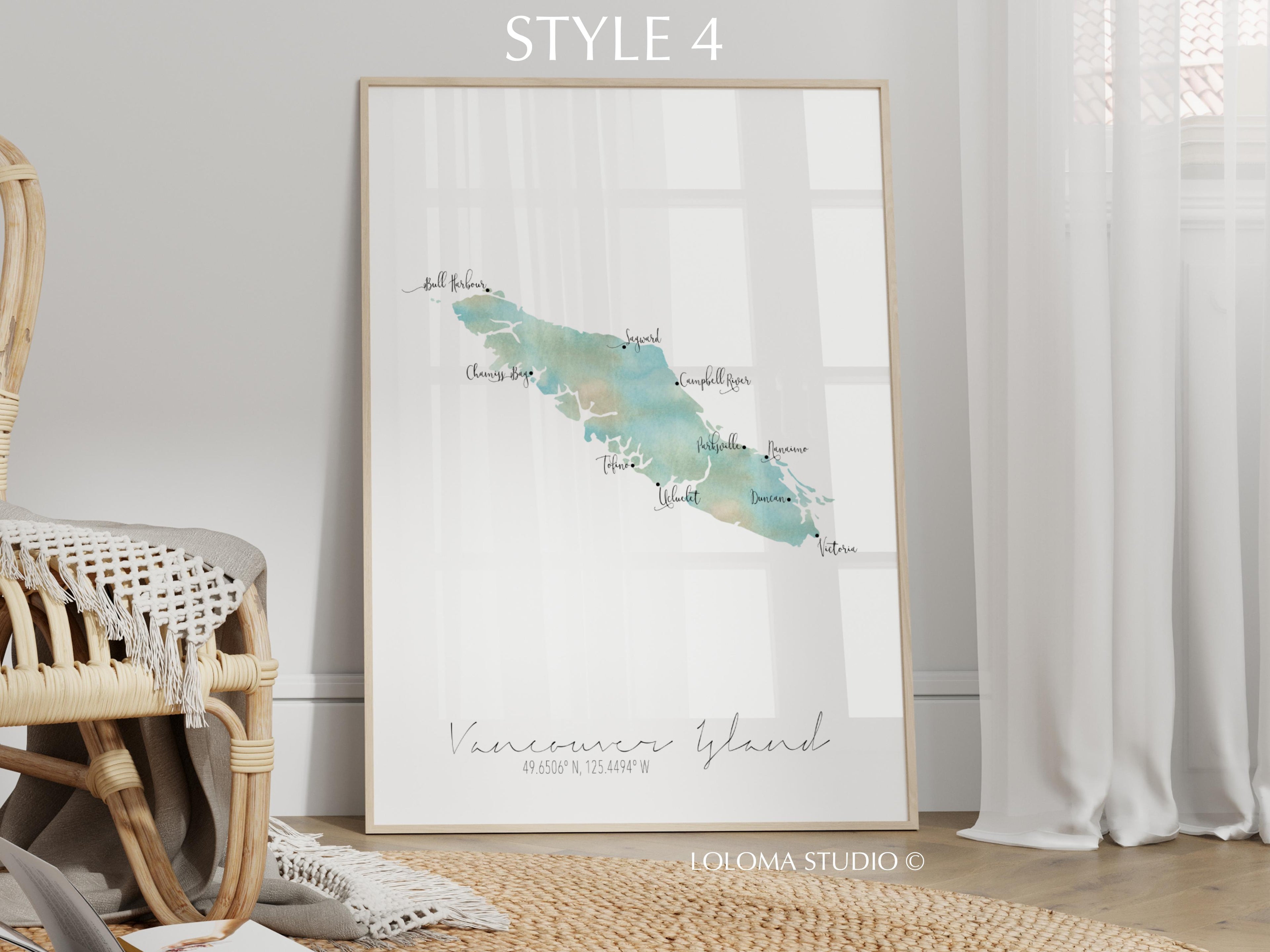 Vancouver Island Canada Map Portrait Physical Print or Canvas