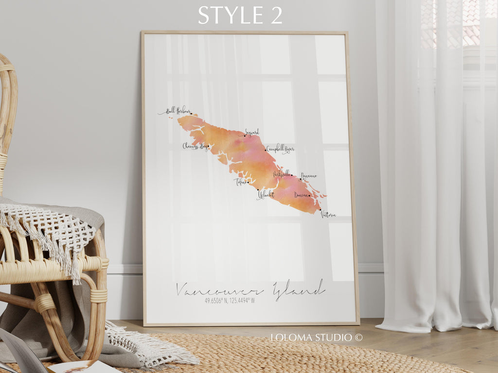 Vancouver Island Canada Map Portrait Physical Print or Canvas