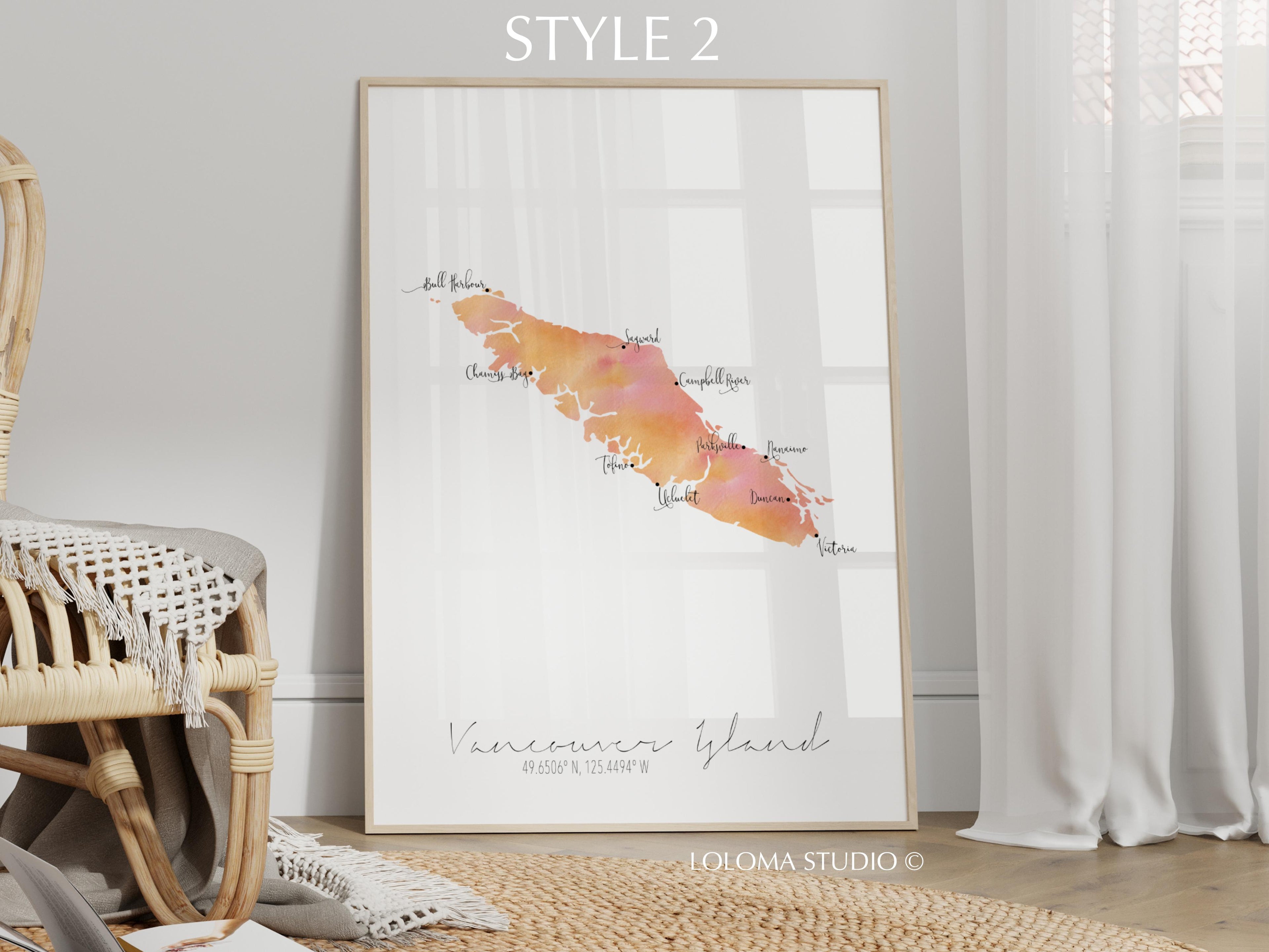 Vancouver Island Canada Map Portrait Physical Print or Canvas