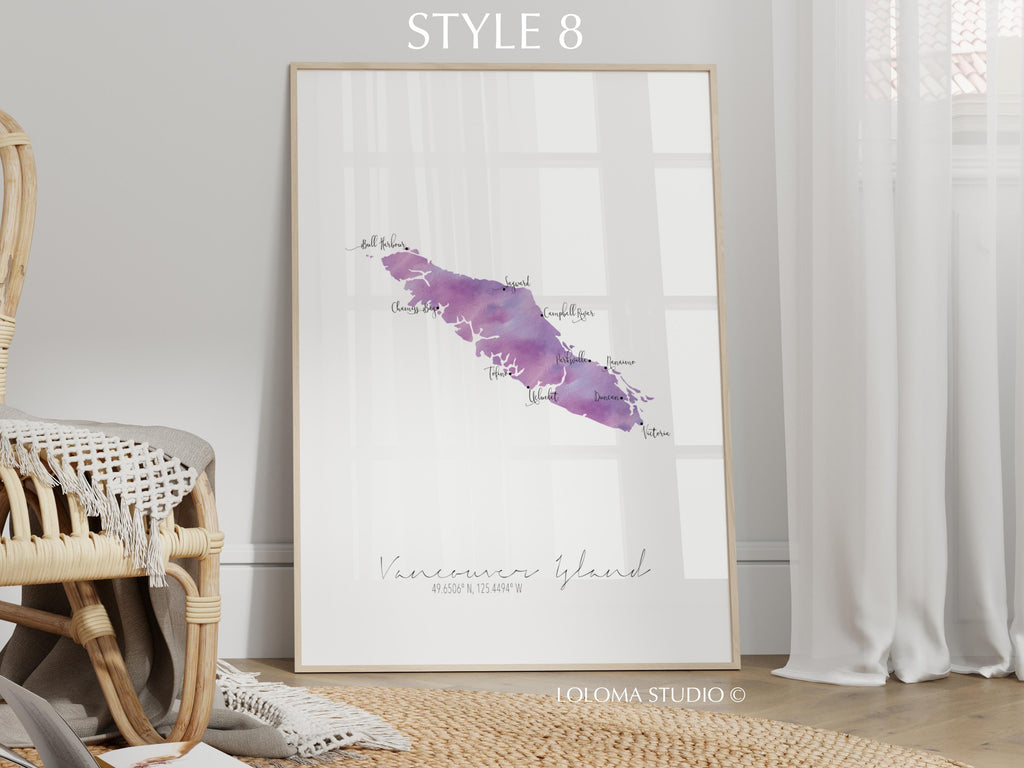 Vancouver Island Canada Map Portrait Physical Print or Canvas