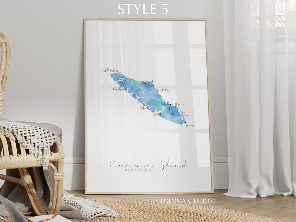 Vancouver Island Canada Map Portrait Physical Print or Canvas