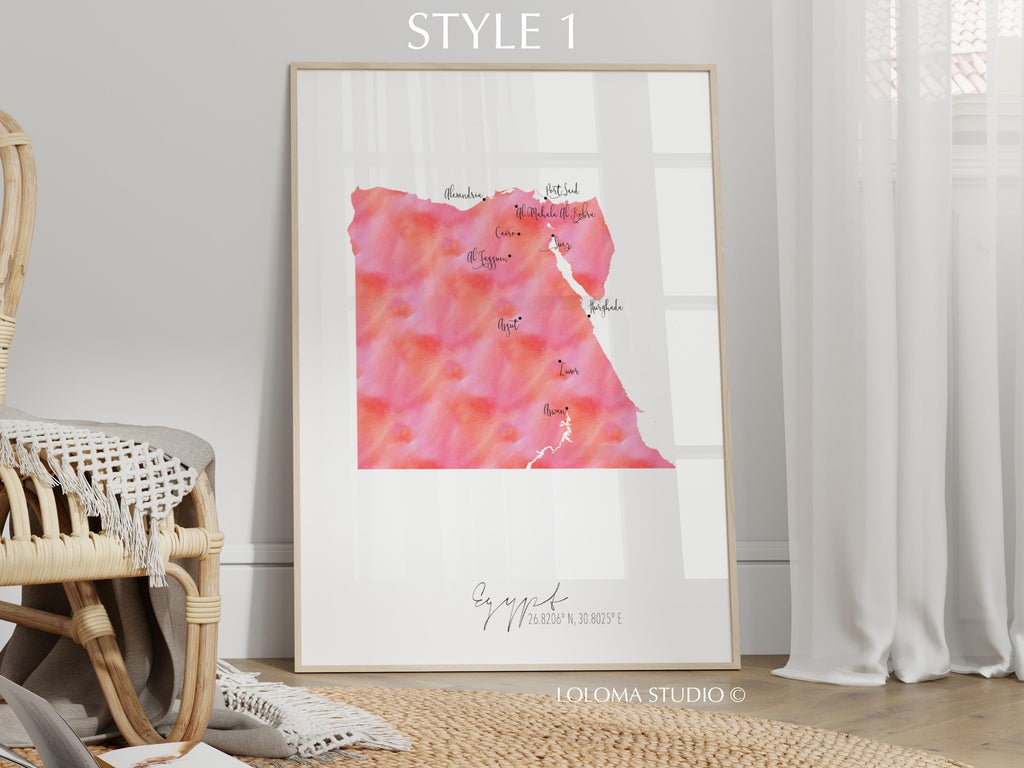 Egypt Map Portrait Physical Print or Canvas