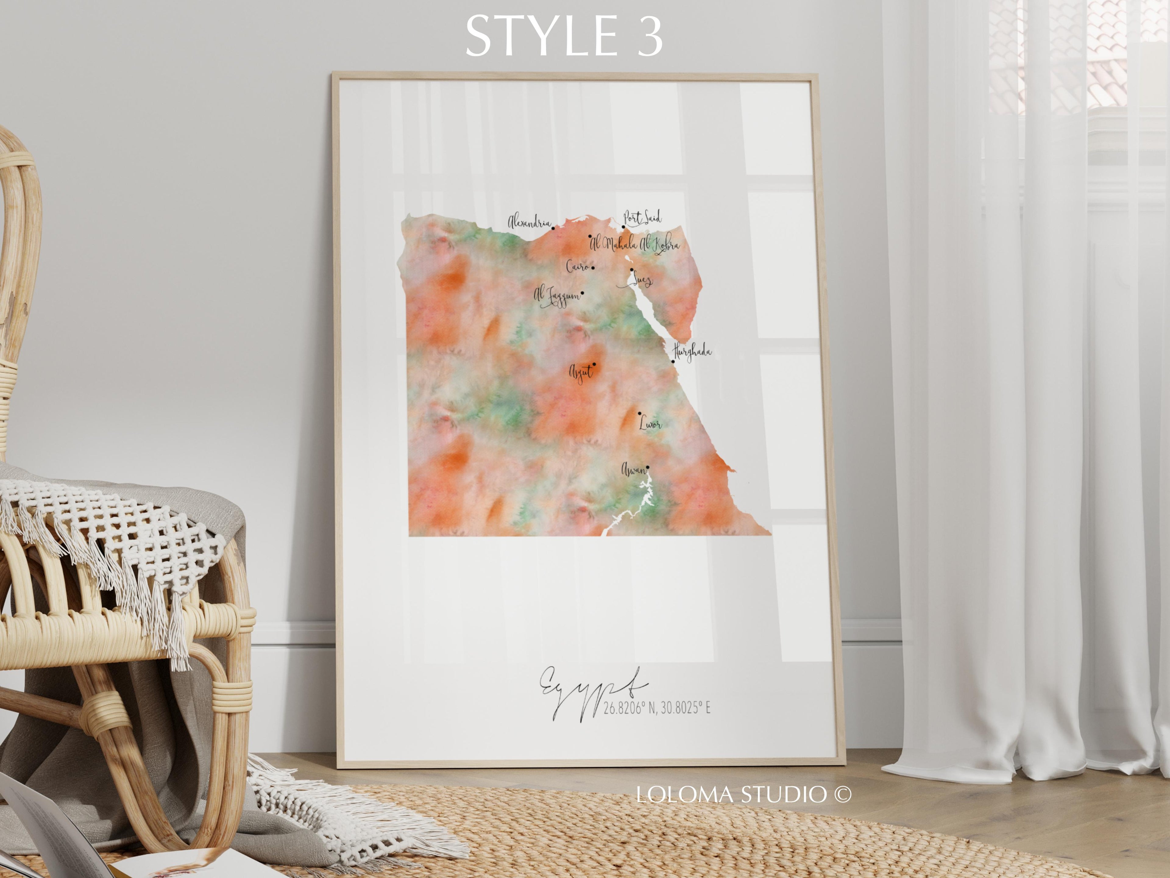 Egypt Map Portrait Physical Print or Canvas