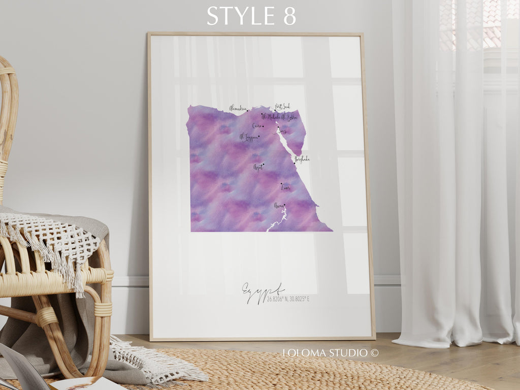 Egypt Map Portrait Physical Print or Canvas