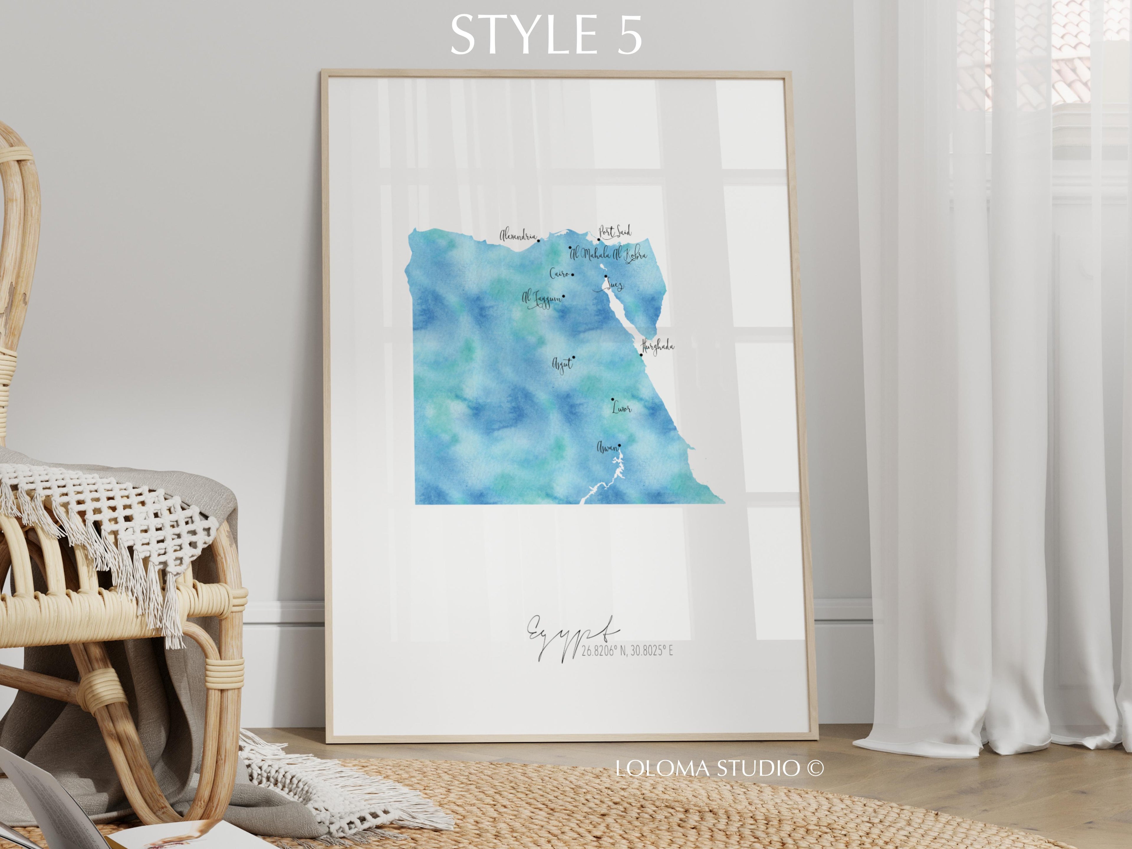 Egypt Map Portrait Physical Print or Canvas
