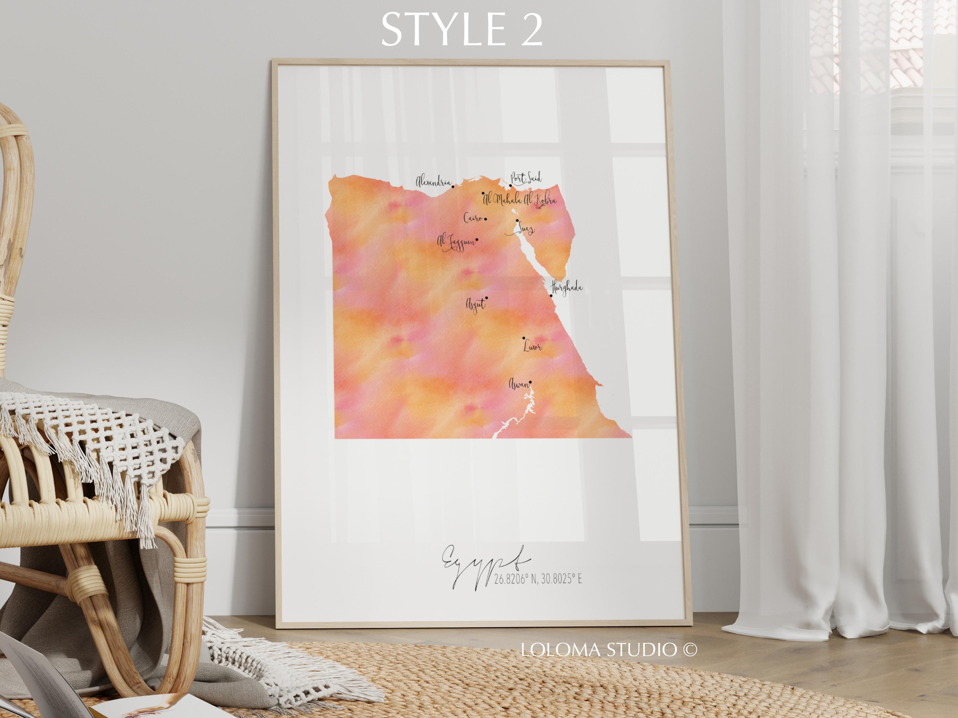 Egypt Map Portrait Physical Print or Canvas