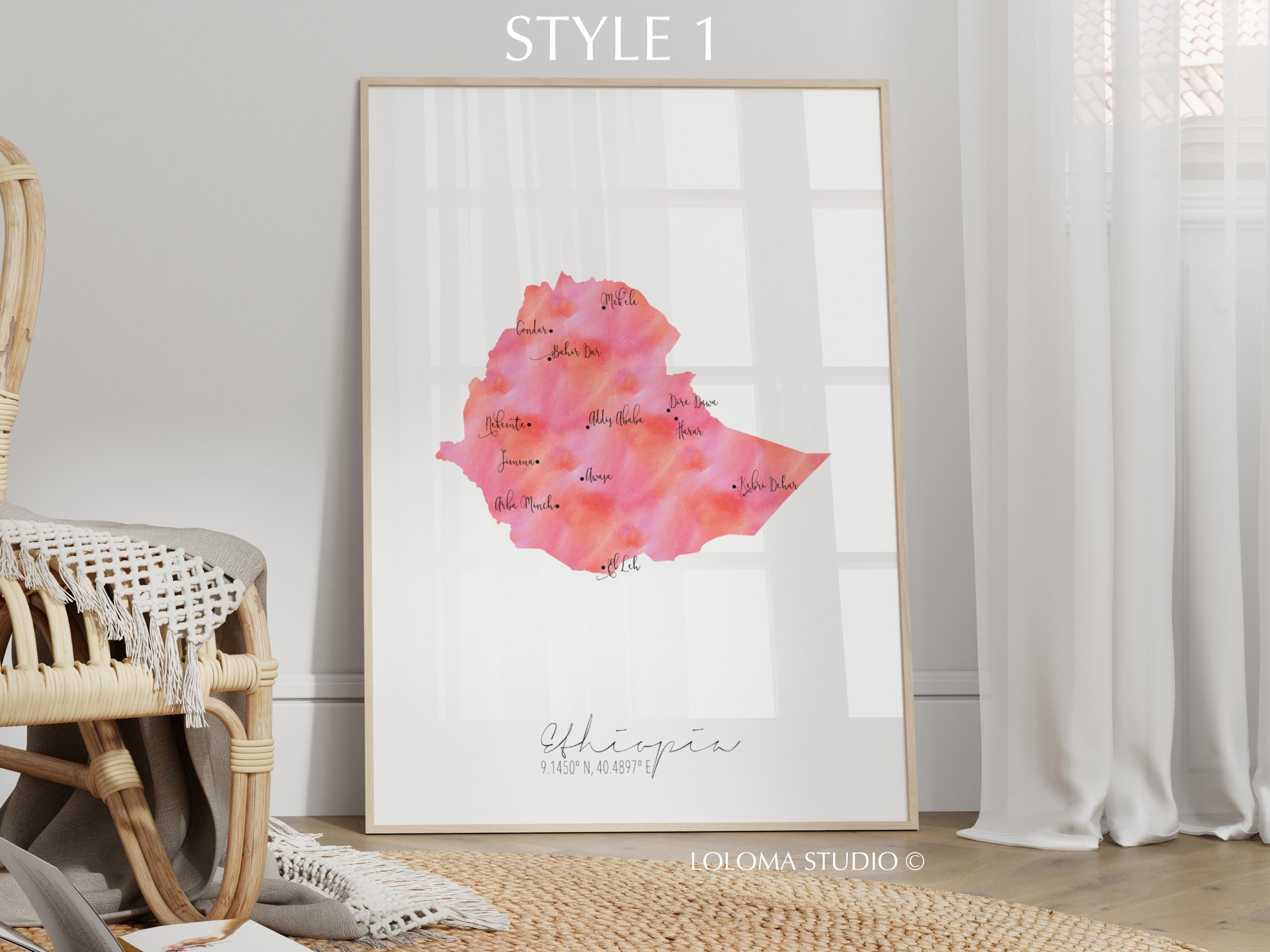 Ethiopia Map Portrait Physical Print or Canvas
