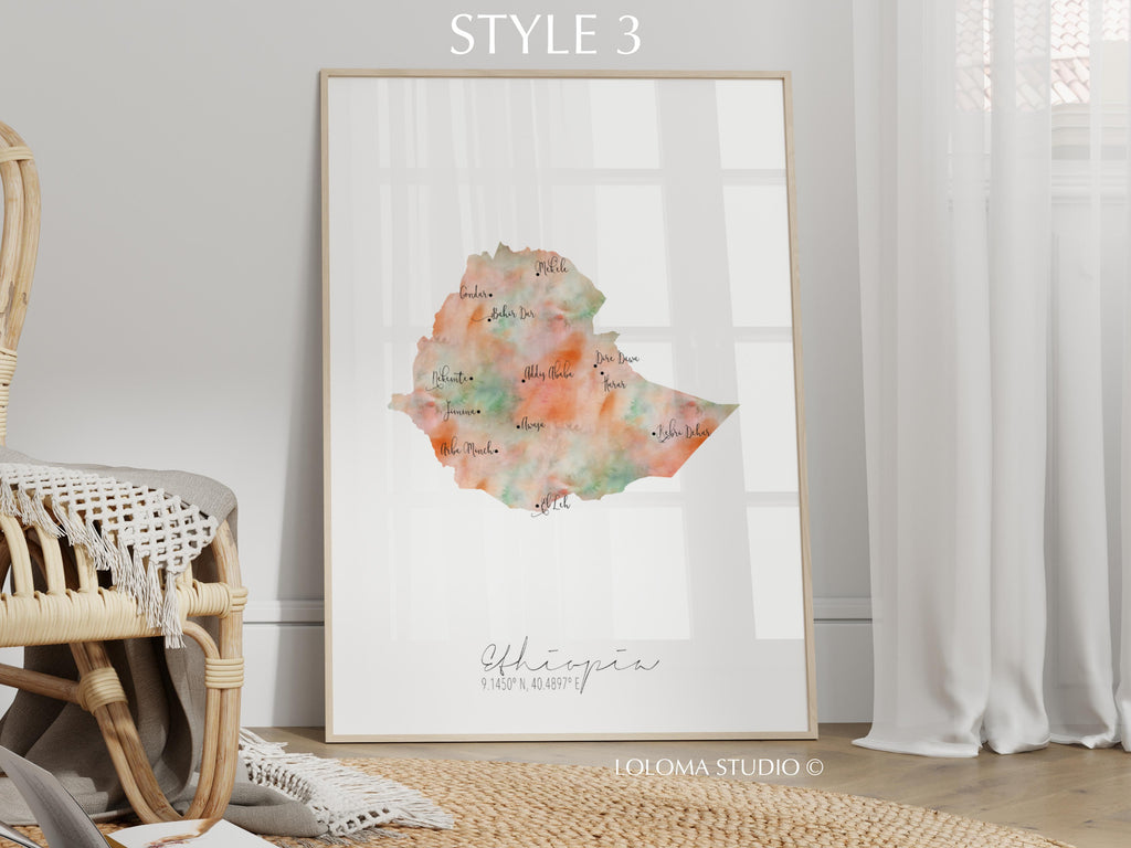 Ethiopia Map Portrait Physical Print or Canvas