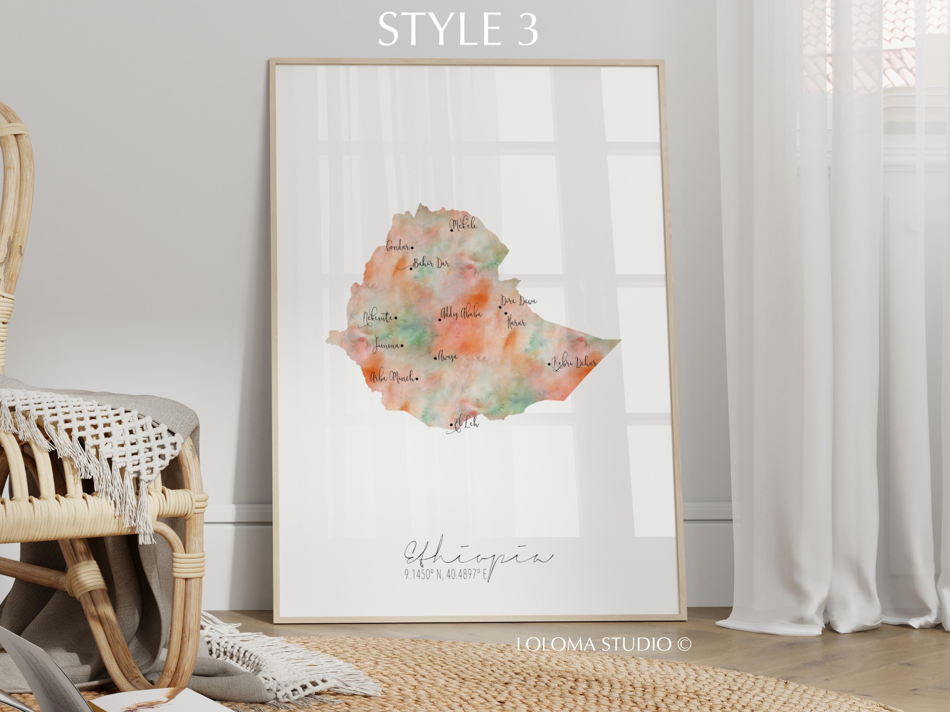 Ethiopia Map Portrait Physical Print or Canvas
