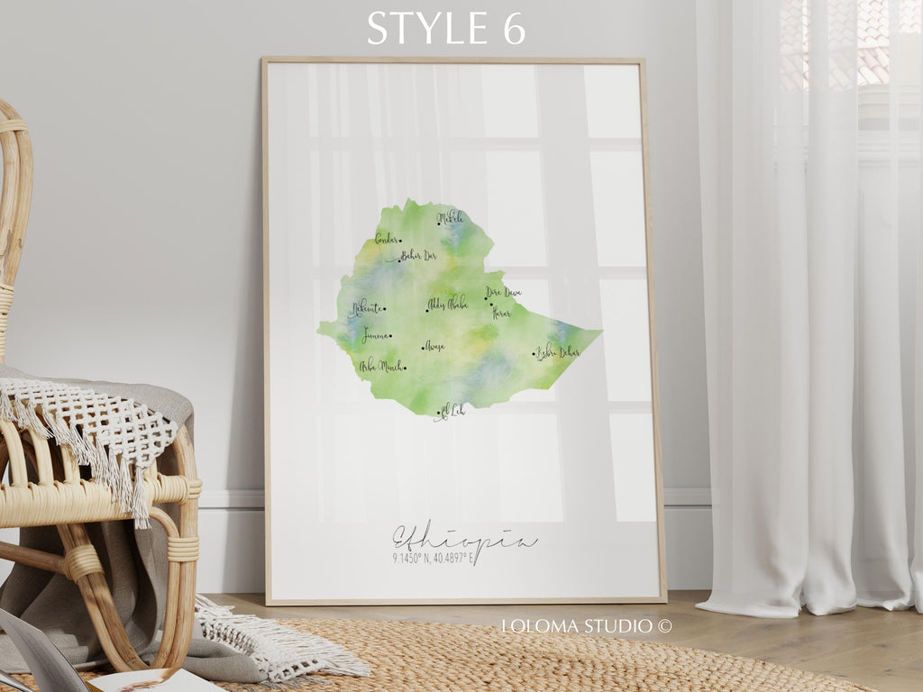 Ethiopia Map Portrait Physical Print or Canvas