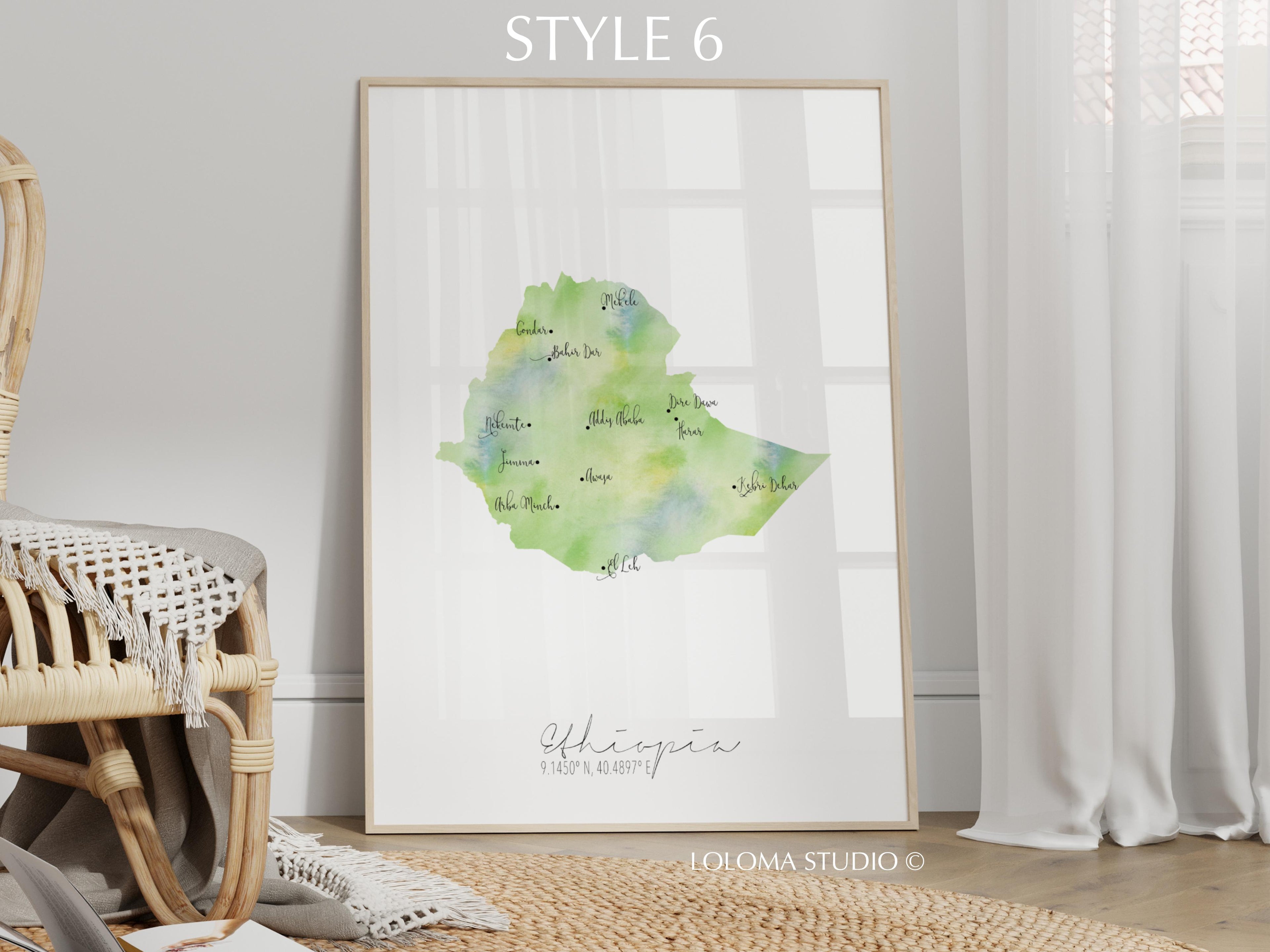 Ethiopia Map Portrait Physical Print or Canvas