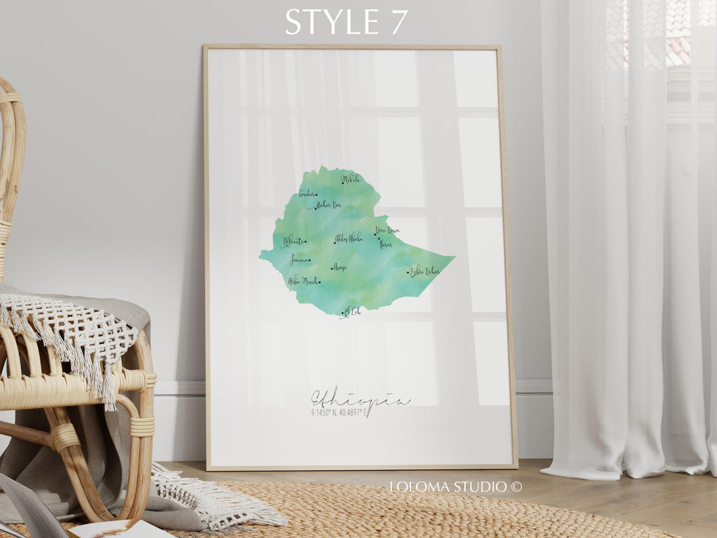 Ethiopia Map Portrait Physical Print or Canvas