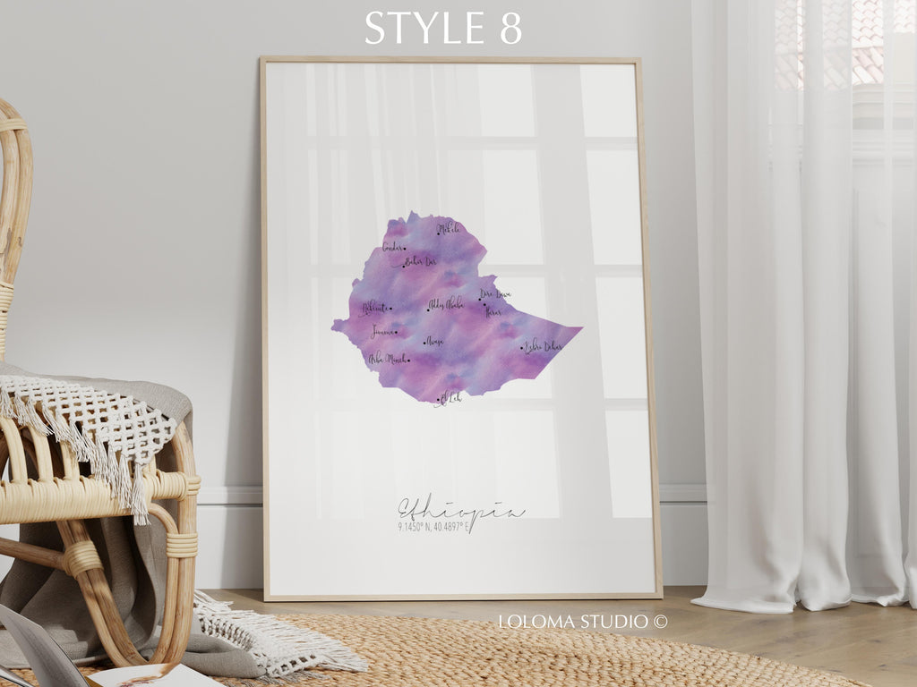 Ethiopia Map Portrait Physical Print or Canvas
