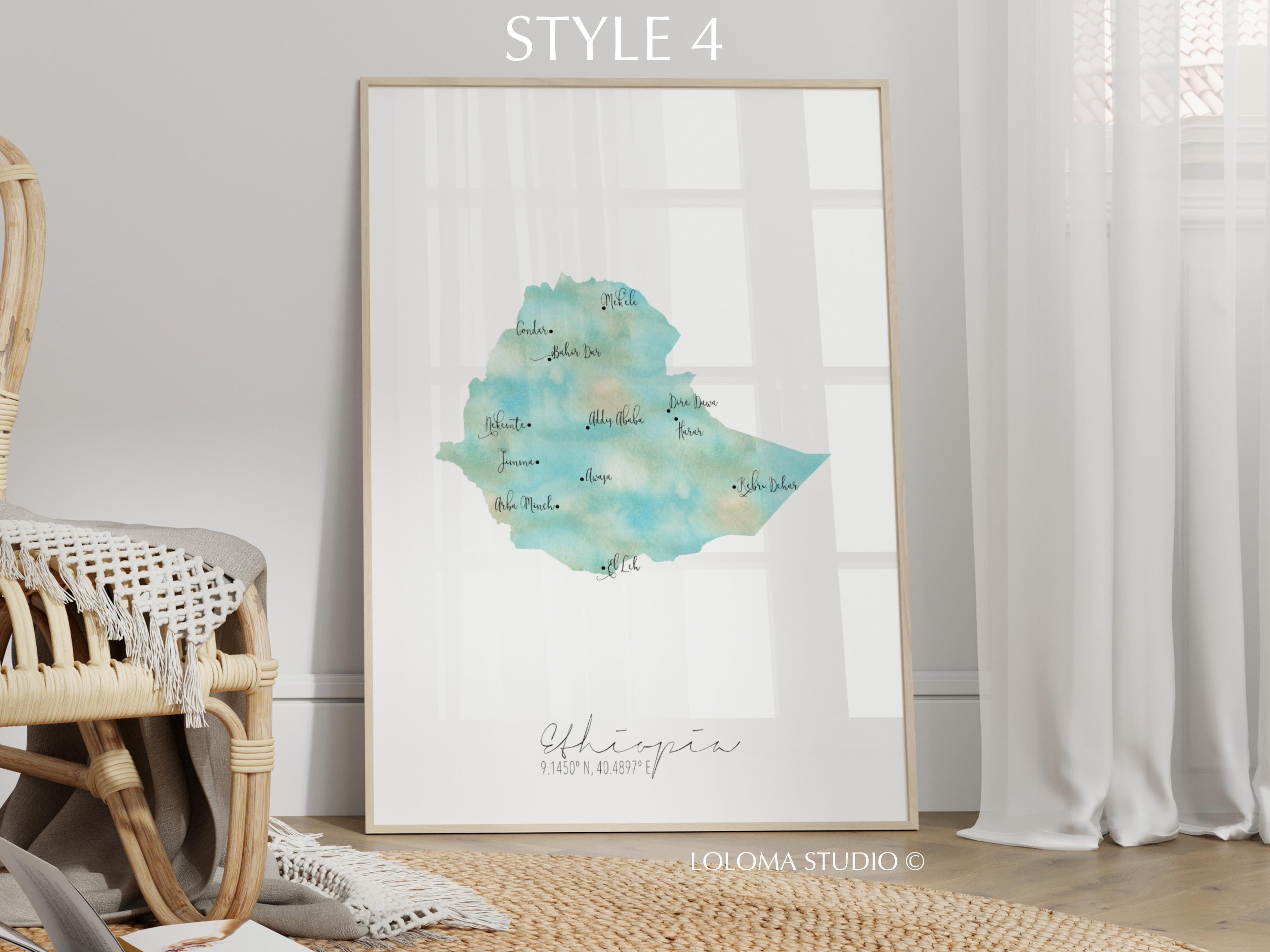 Ethiopia Map Portrait Physical Print or Canvas