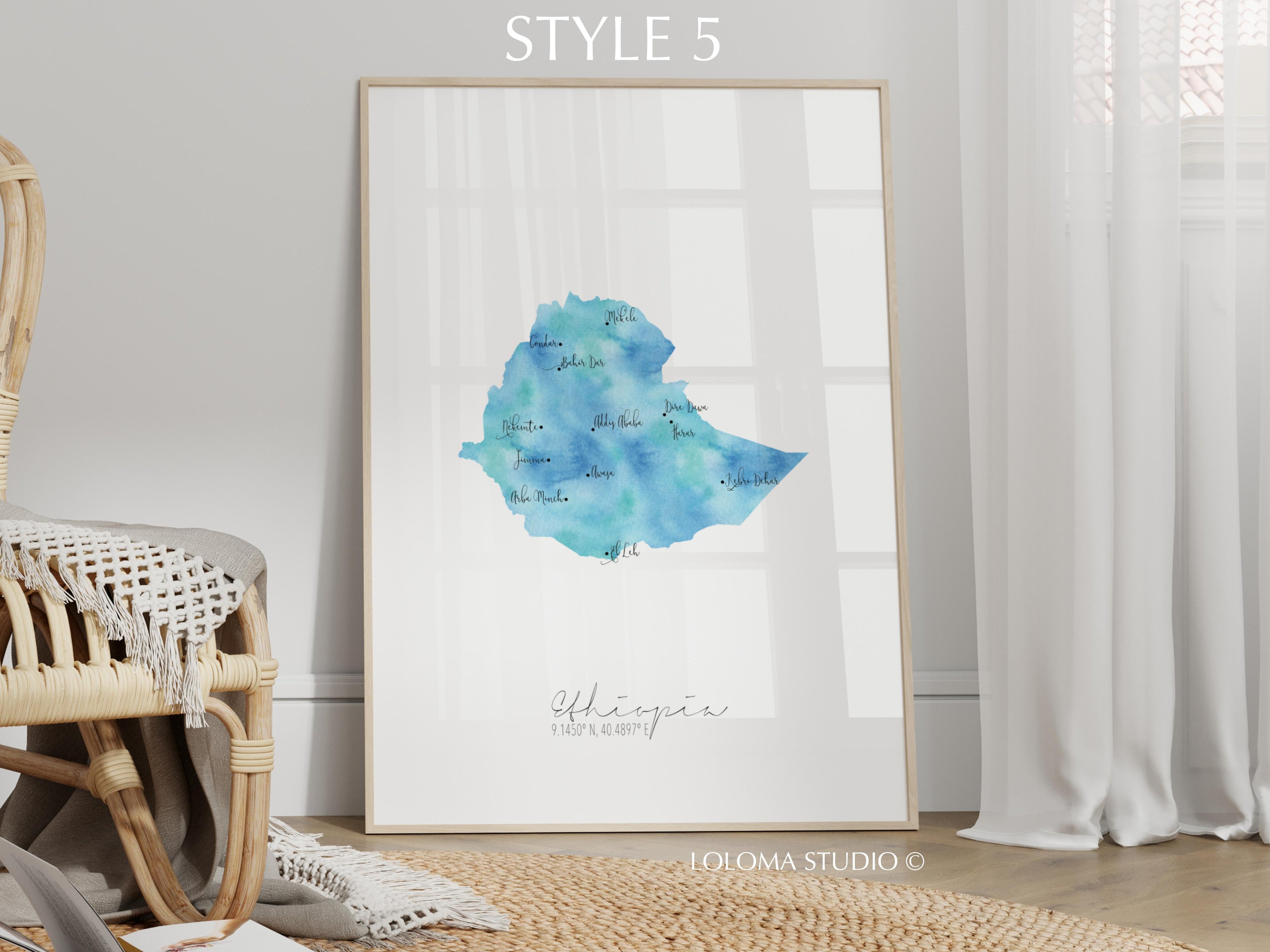 Ethiopia Map Portrait Physical Print or Canvas