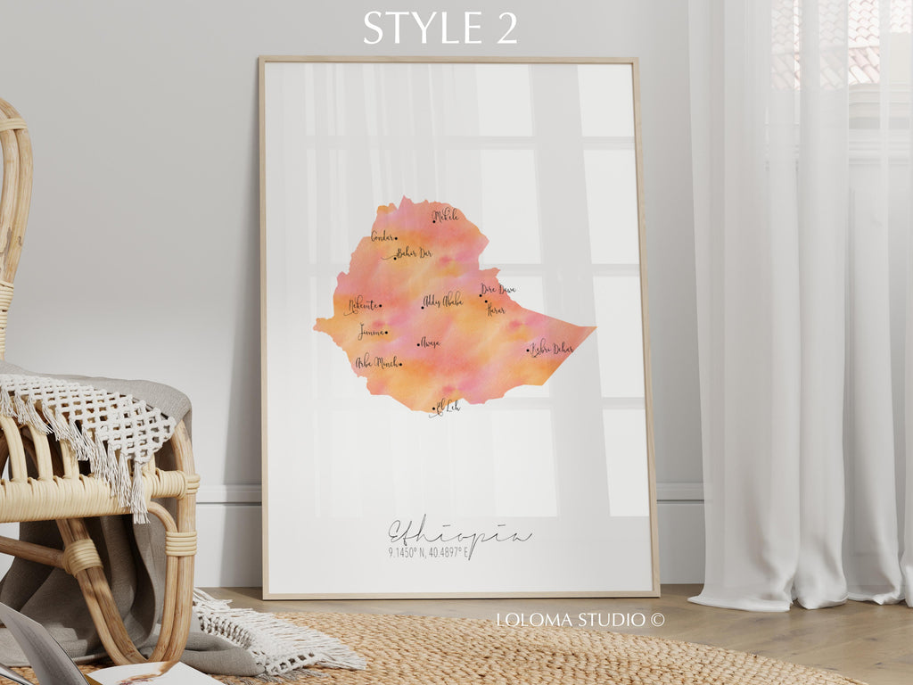 Ethiopia Map Portrait Physical Print or Canvas