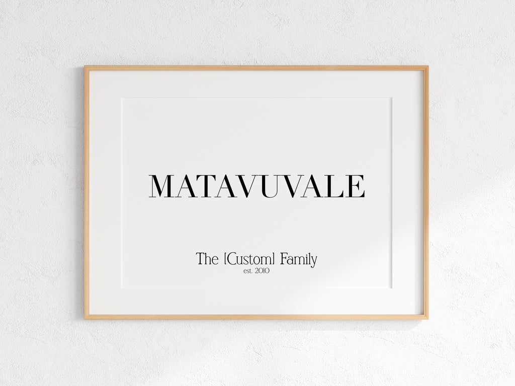 Fiji Custom Matavuvale (Family) Name Physical Print or Canvas