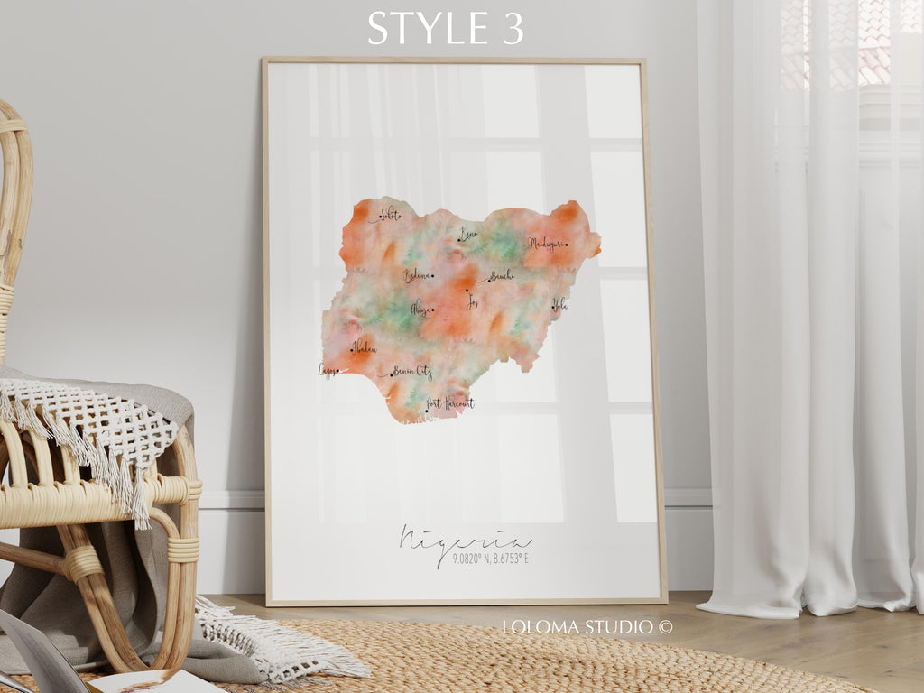 Nigeria Map Portrait Physical Print or Canvas