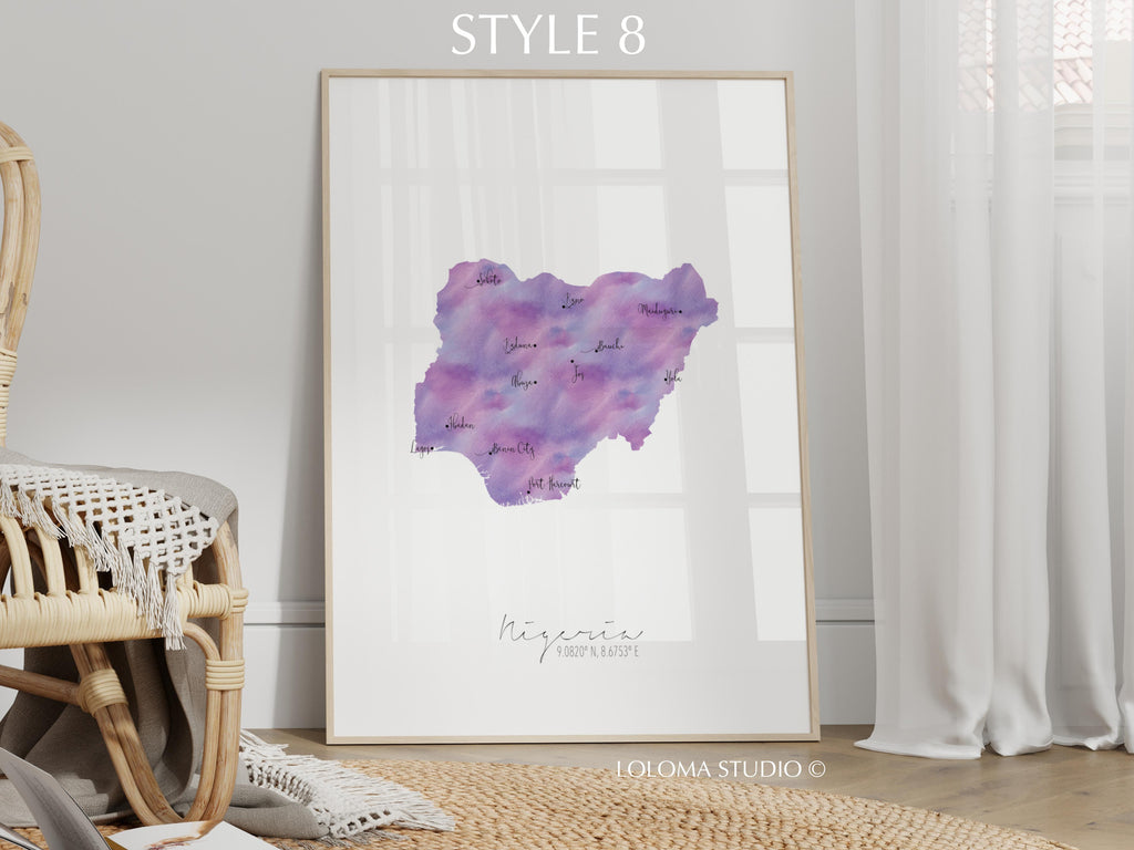 Nigeria Map Portrait Physical Print or Canvas