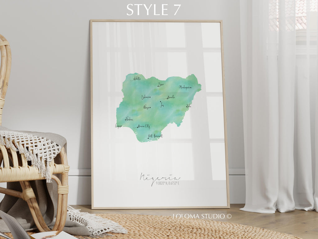 Nigeria Map Portrait Physical Print or Canvas