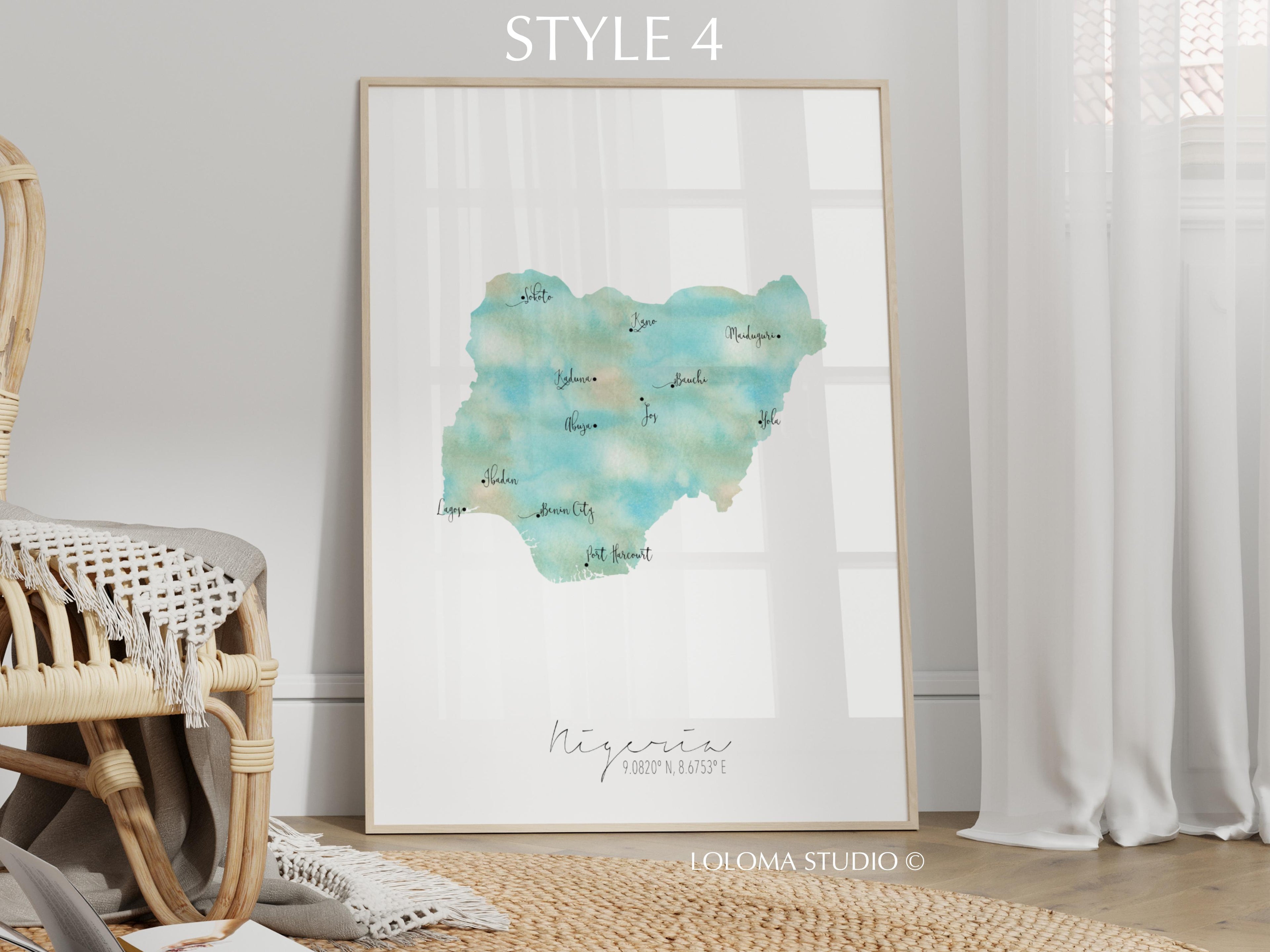Nigeria Map Portrait Physical Print or Canvas