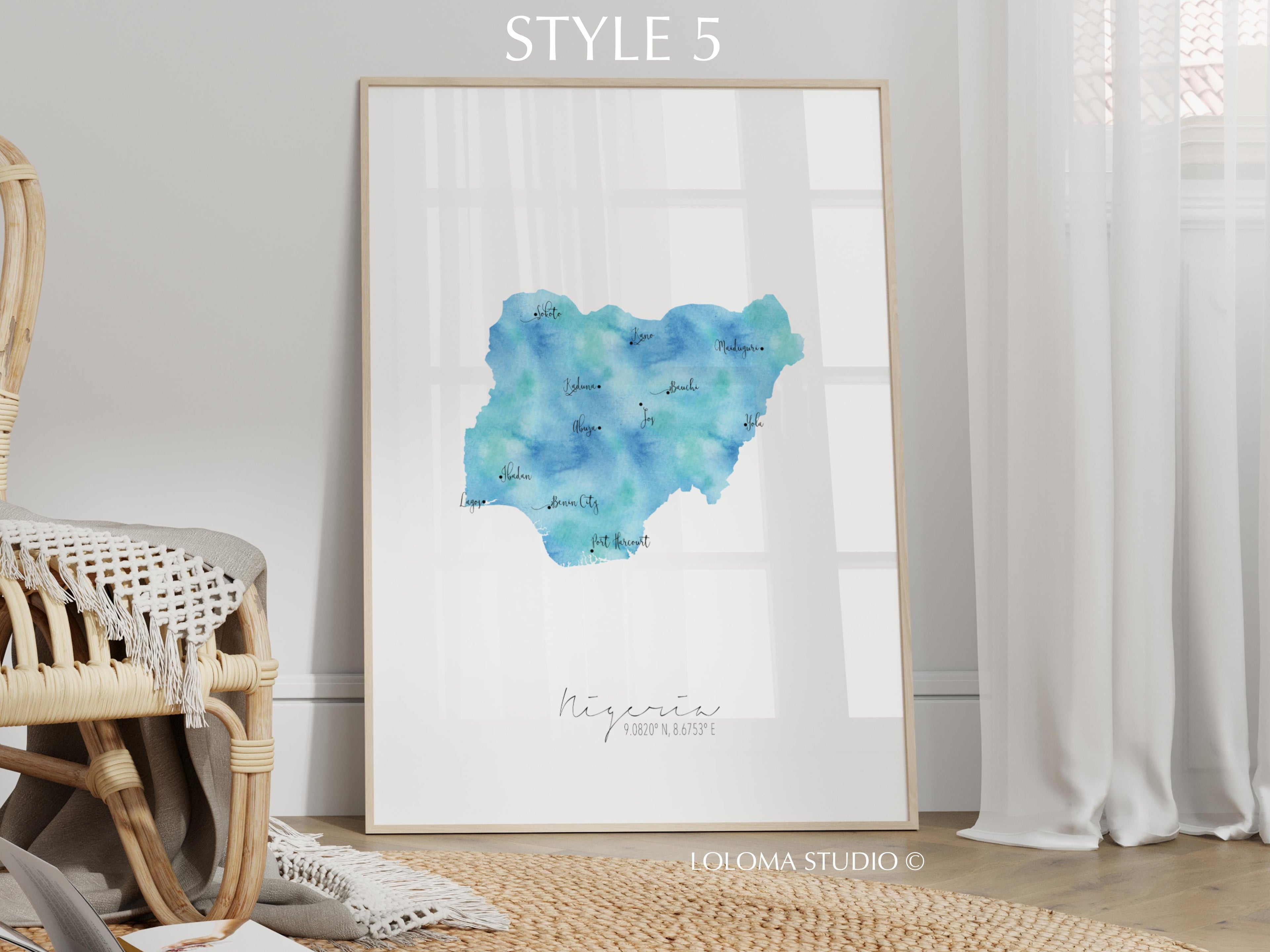 Nigeria Map Portrait Physical Print or Canvas