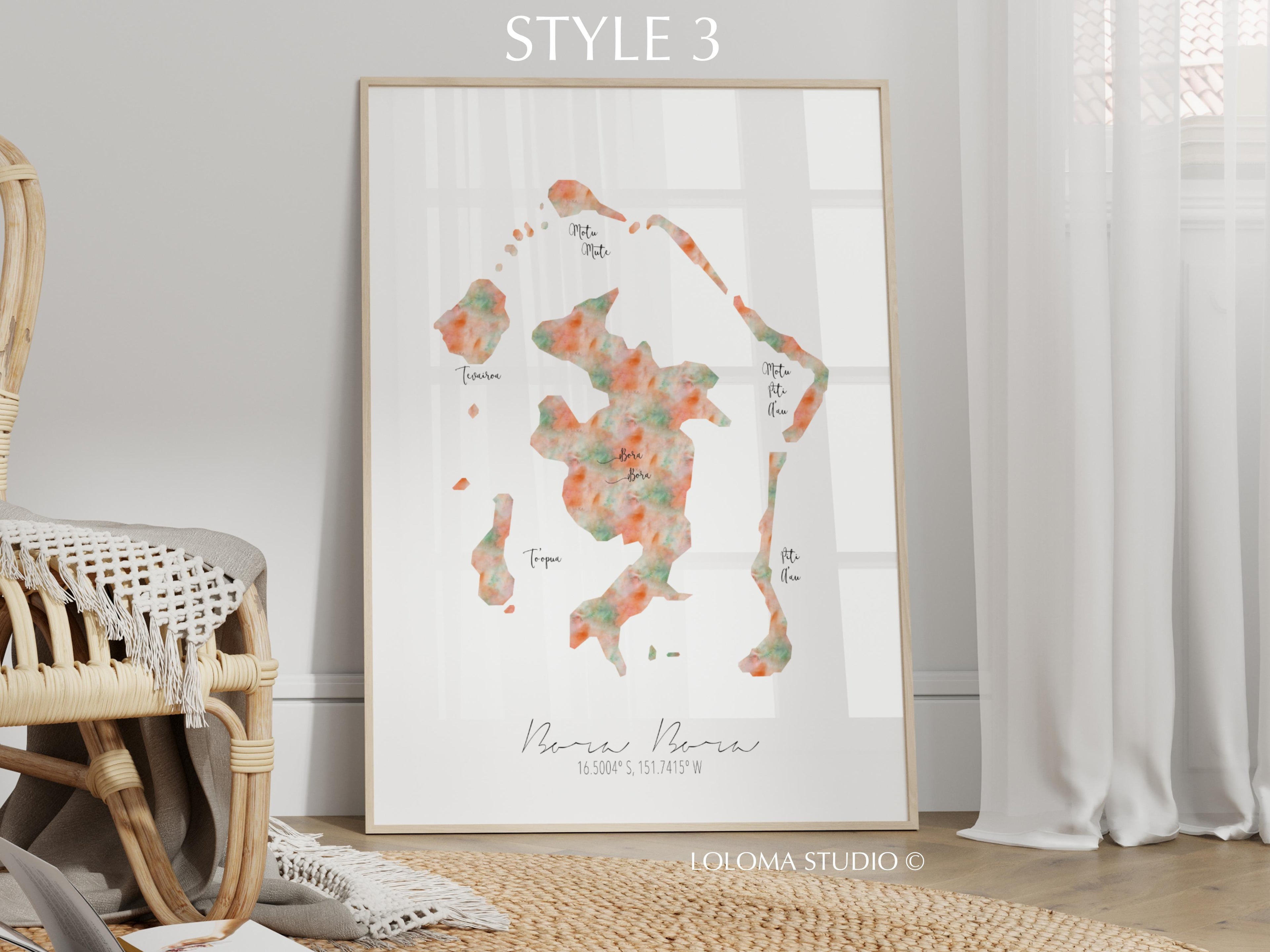 Bora Bora Map French Polynesia Portrait Physical Print or Canvas