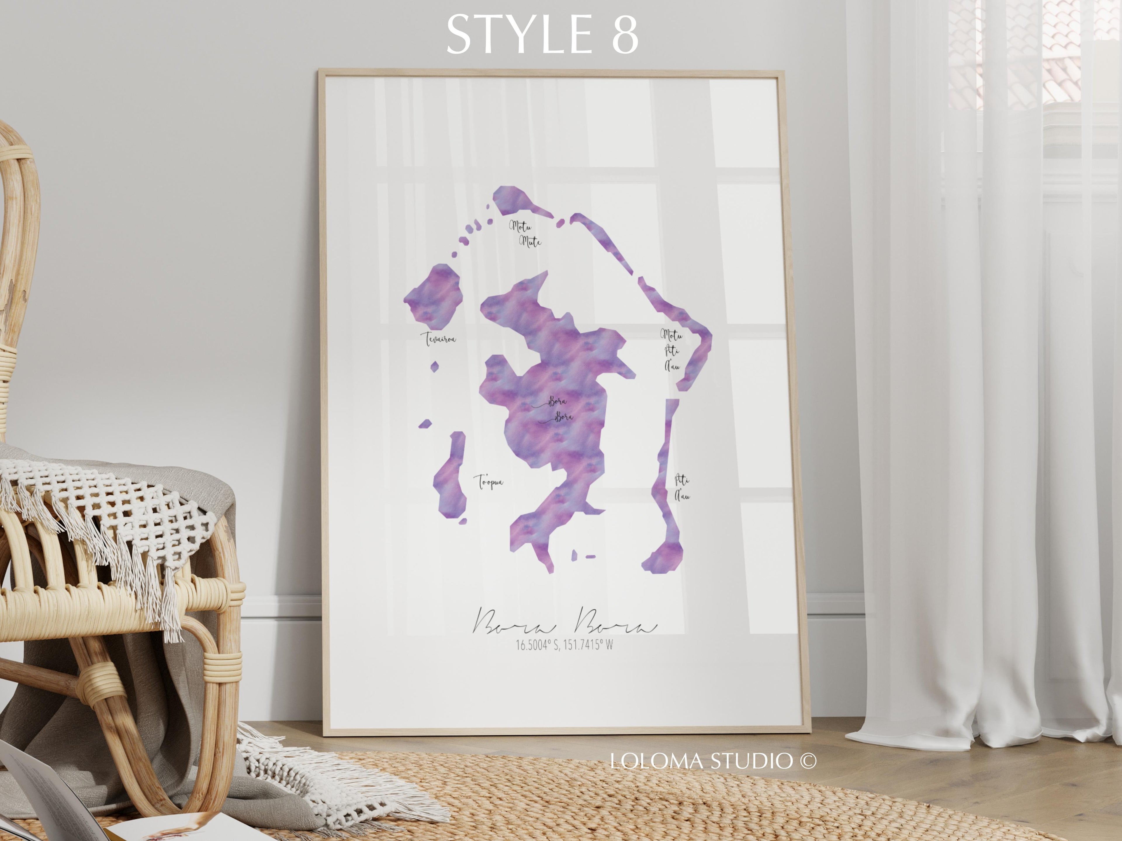 Bora Bora Map French Polynesia Portrait Physical Print or Canvas