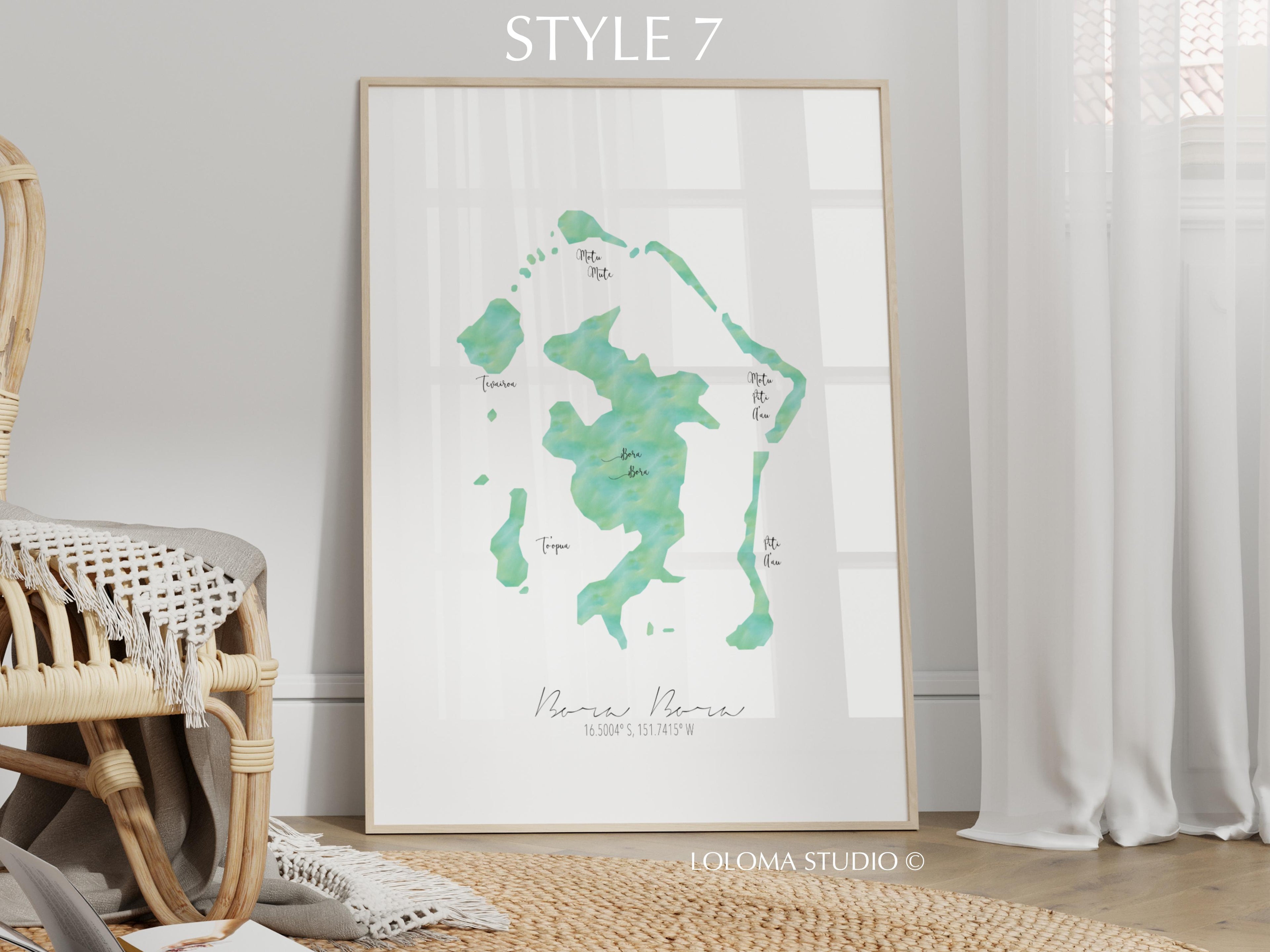 Bora Bora Map French Polynesia Portrait Physical Print or Canvas
