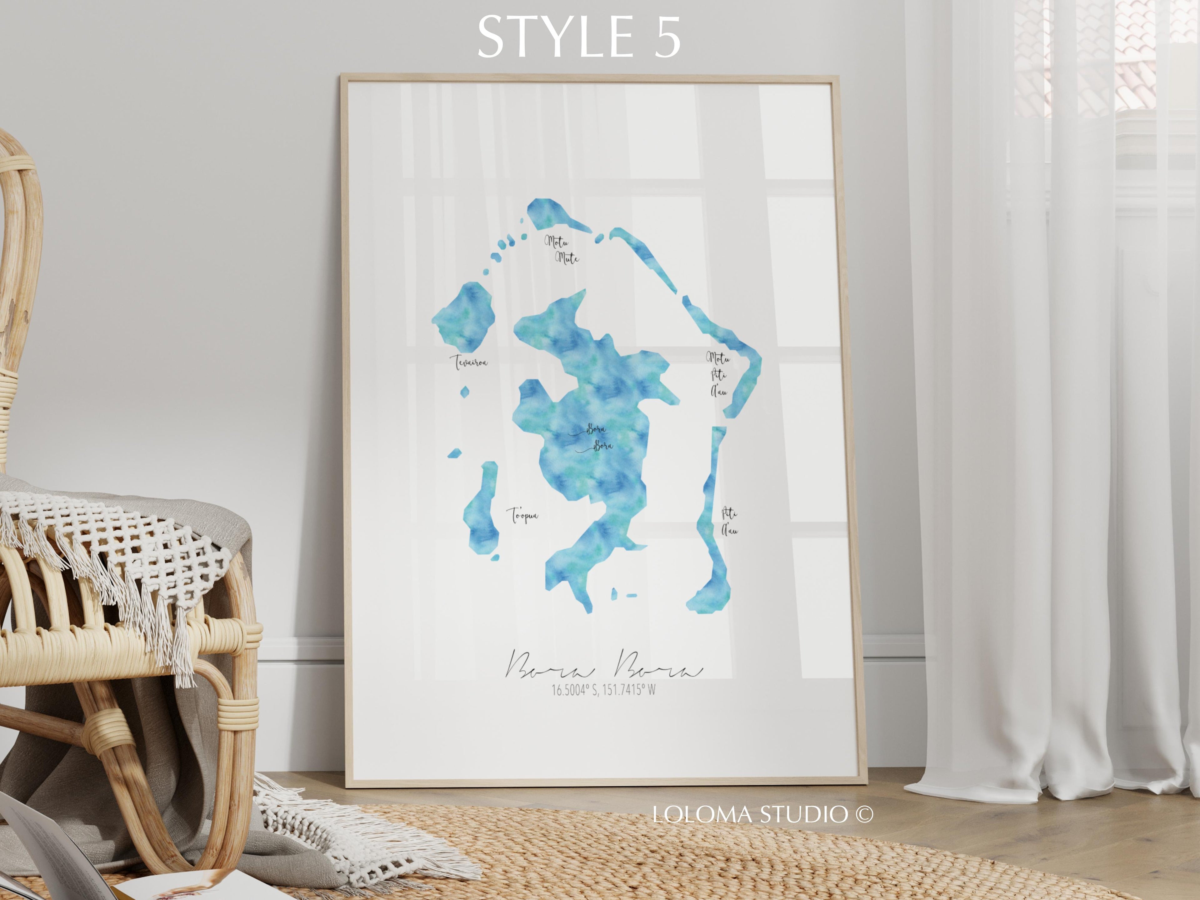 Bora Bora Map French Polynesia Portrait Physical Print or Canvas