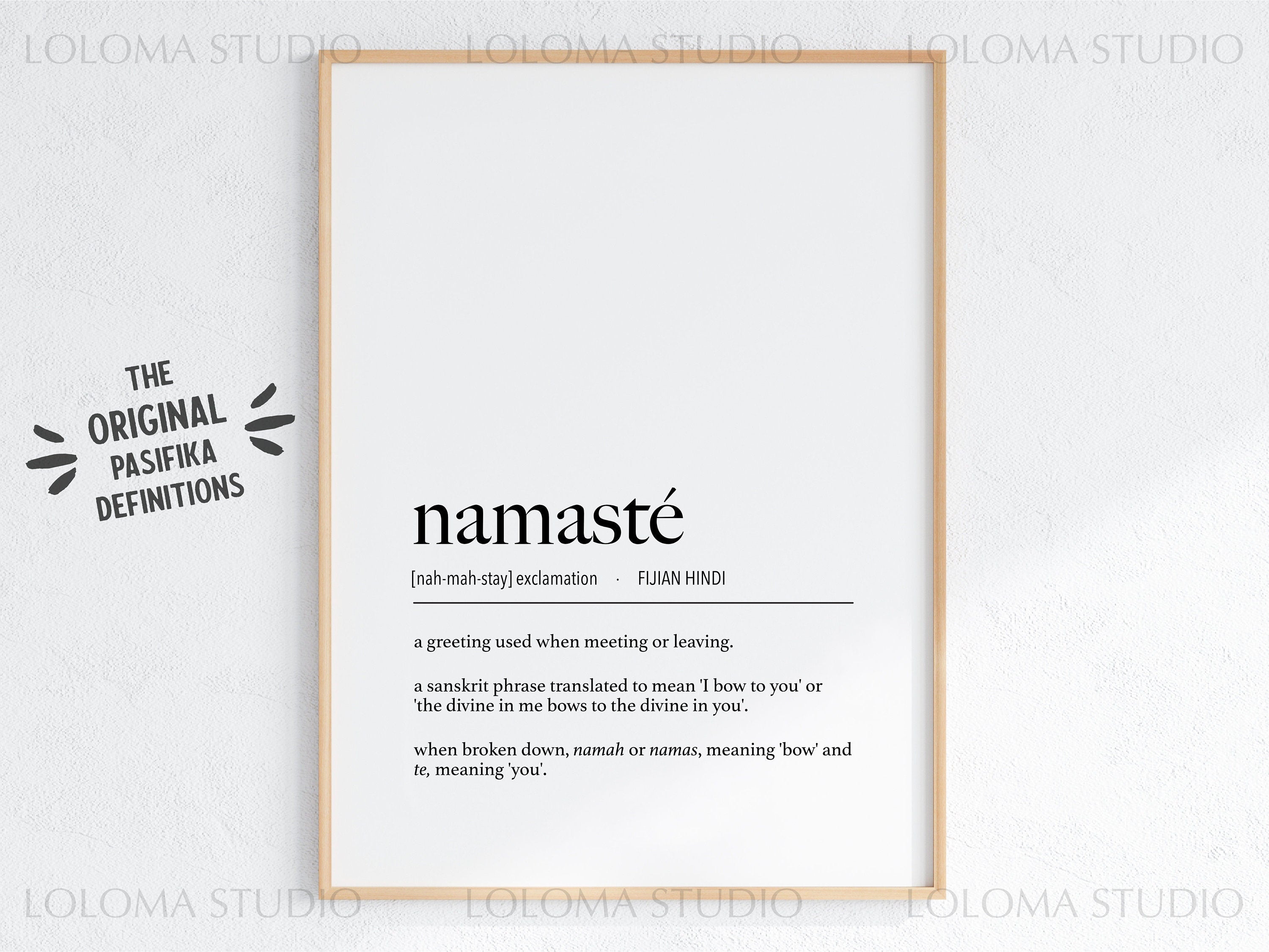 Namasté (I bow to you) Definition Digital Print - Fijian Hindi - Sanskrit Definition - Indo Fijian Print - Fijian Baat Language - Findo Art