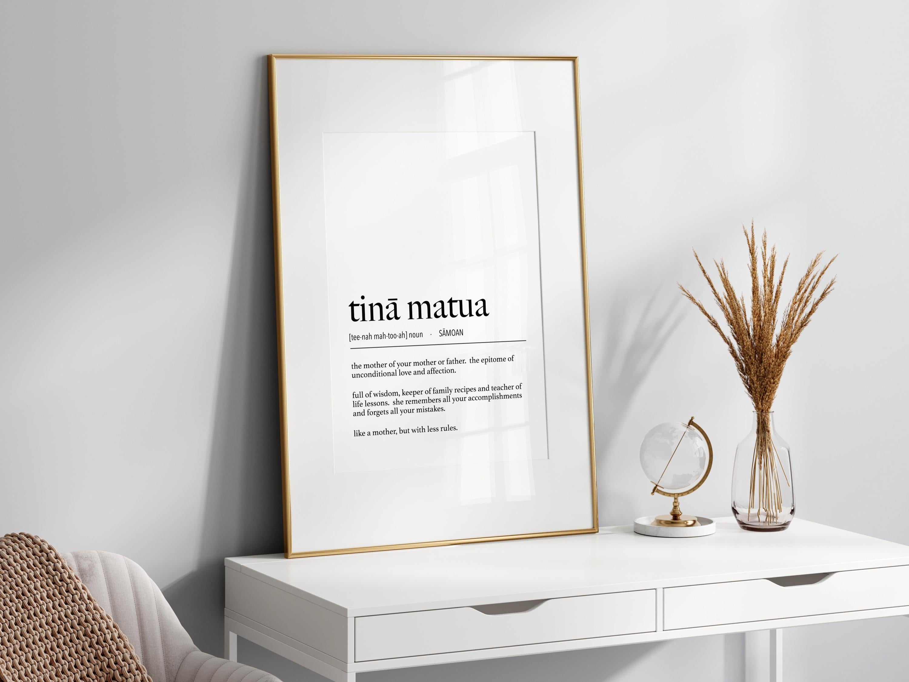 Samoa Tinā Matua (Grandmother) Definition Digital Print, samoan decor, mothers day gift, grandma gift, tinamatua definition, aiga poster,