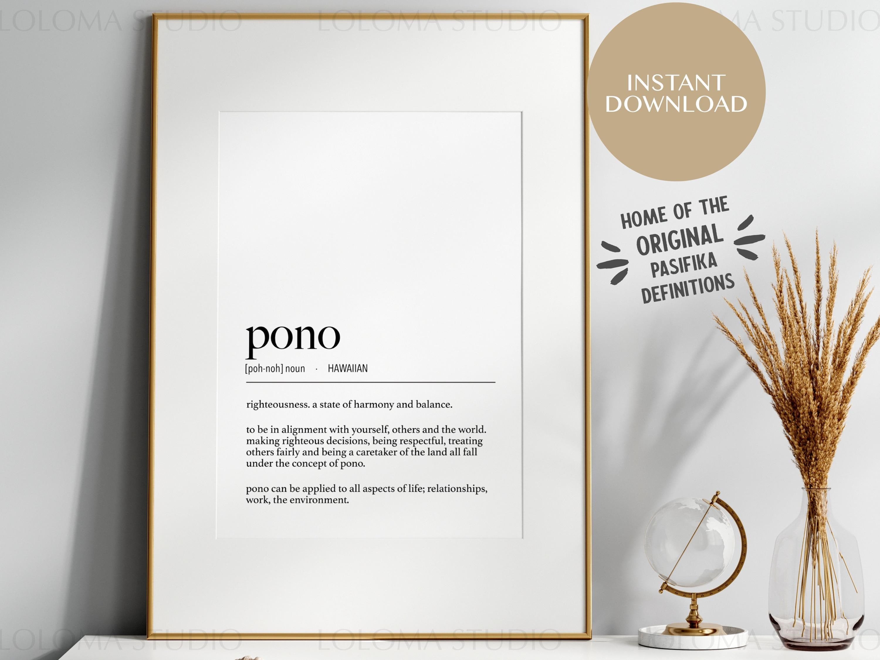Hawaii Pono (Righteousness) Definition Digital Print / hawaiian language / hawaii airbnb print / alignment poster / polynesian art