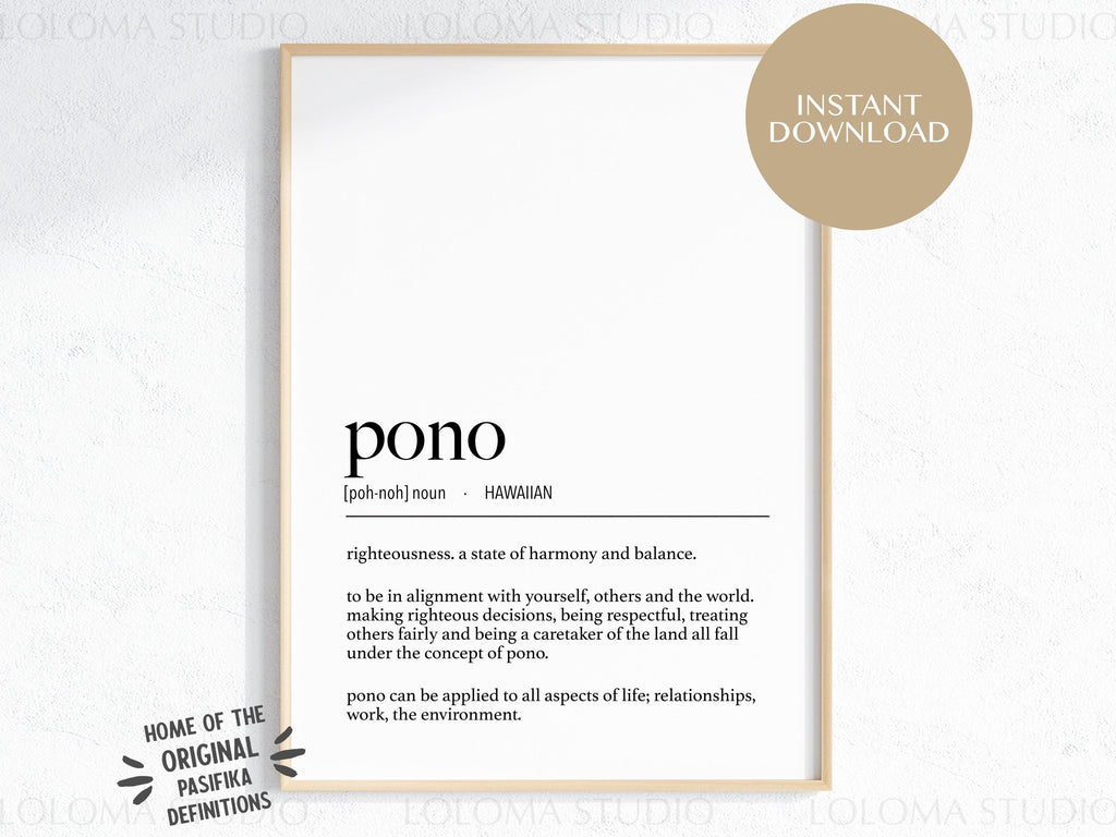 Hawaii Pono (Righteousness) Definition Digital Print / hawaiian language / hawaii airbnb print / alignment poster / polynesian art