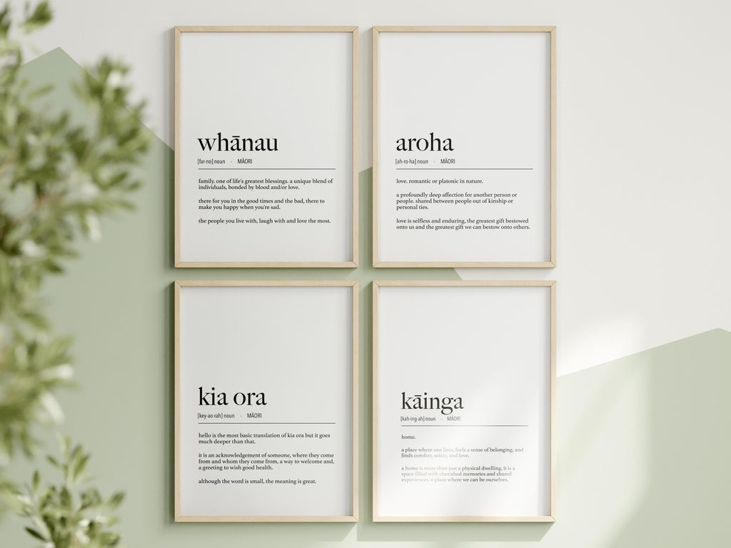 BUNDLE Digital NZ Maori Definition Prints Bundle Digital File / Whanau Kainga Aotearoa Aroha / Family Definition Prints