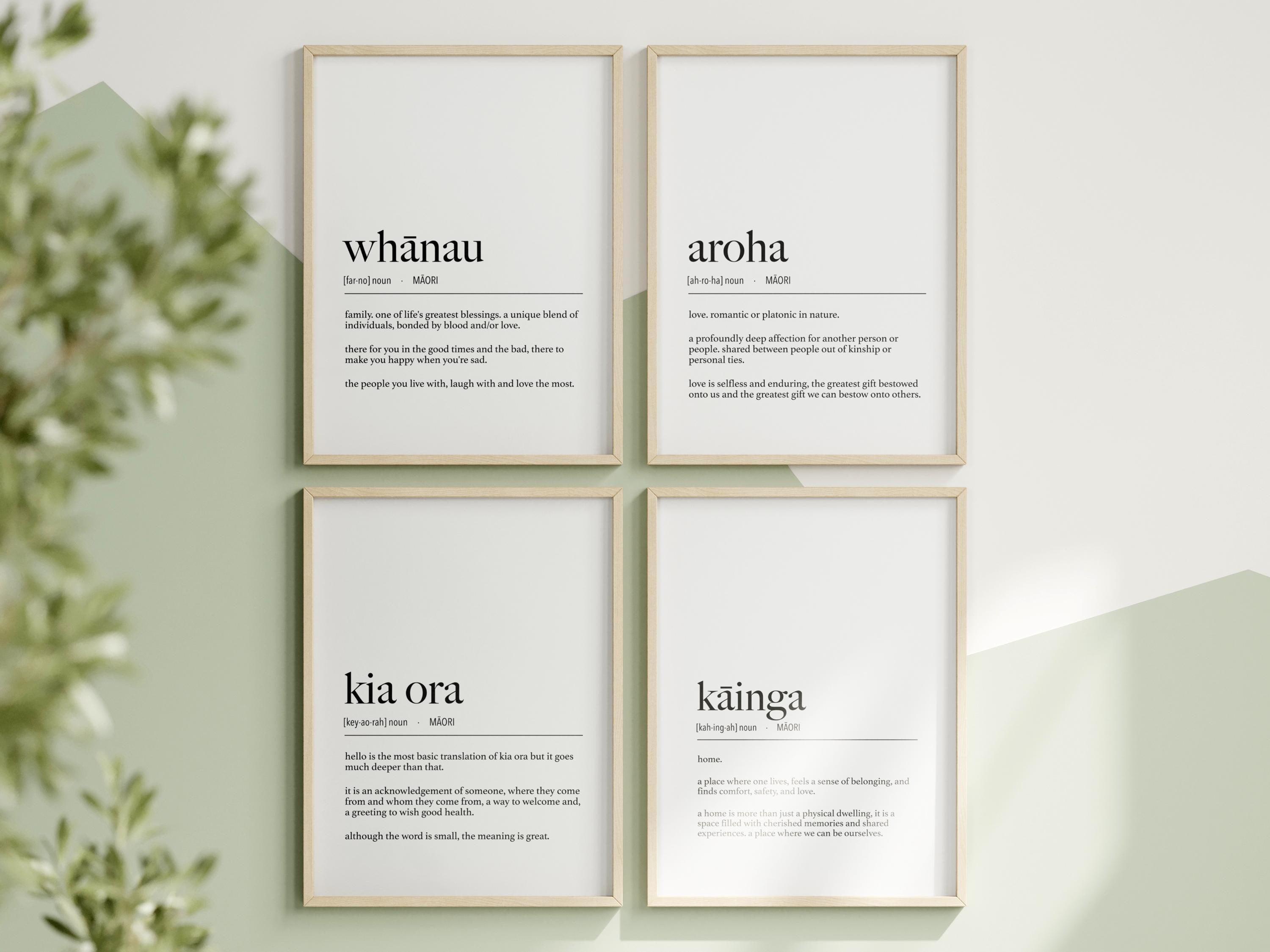 BUNDLE Digital NZ Maori Definition Prints Bundle Digital File / Whanau Kainga Aotearoa Aroha / Family Definition Prints