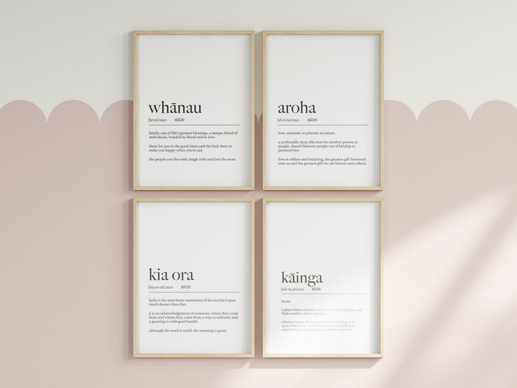 BUNDLE Digital NZ Maori Definition Prints Bundle Digital File / Whanau Kainga Aotearoa Aroha / Family Definition Prints