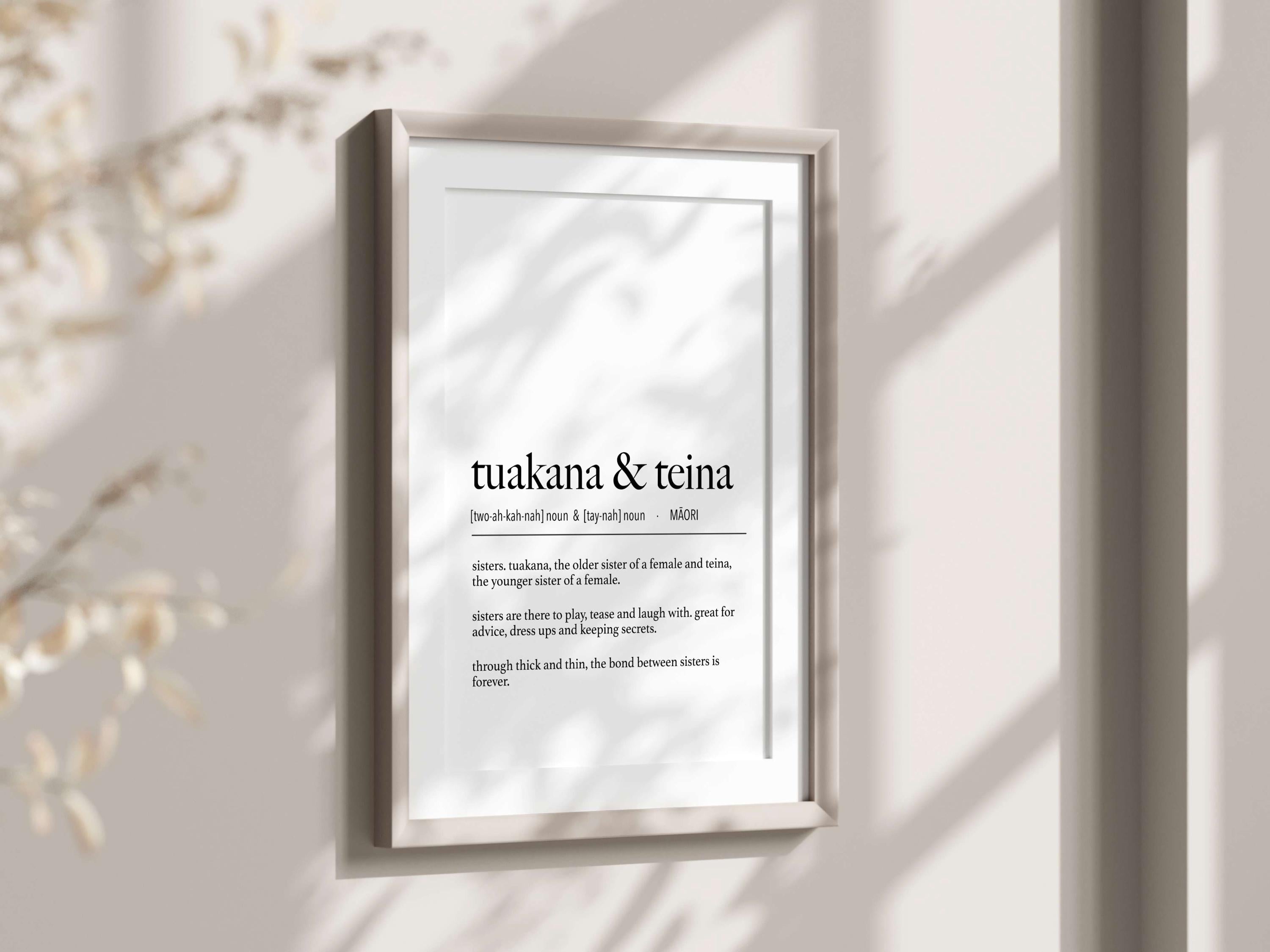 New Zealand Maori Tuakana & Teina (Older Sister and Younger Sister) Te Reo Maori Definition Digital Print // Maori Language - New
