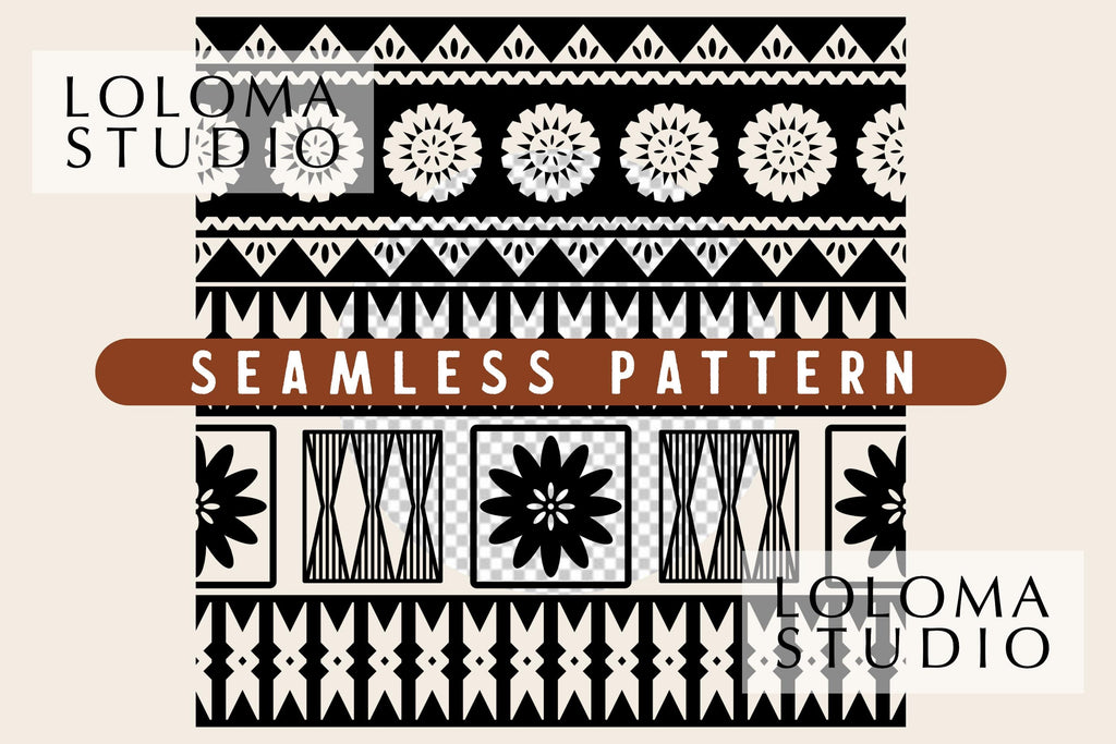 Fijian Masi Seamless Pattern - Tapa Print - SVG - PNG - PDF (Digital Download)