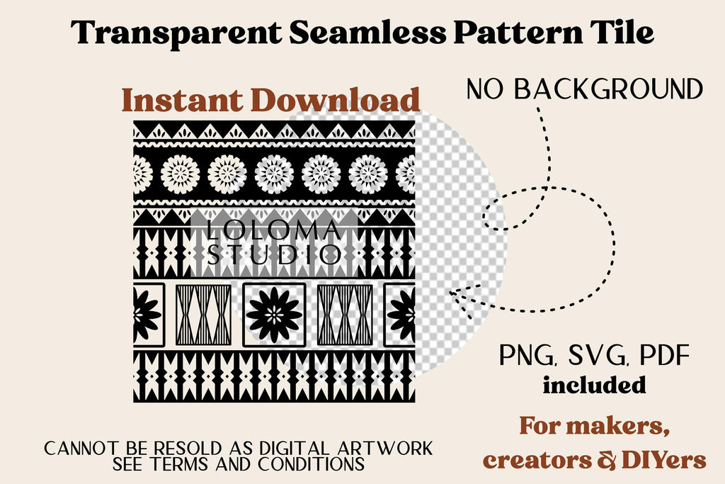 Fijian Masi Seamless Pattern - Tapa Print - SVG - PNG - PDF (Digital Download)